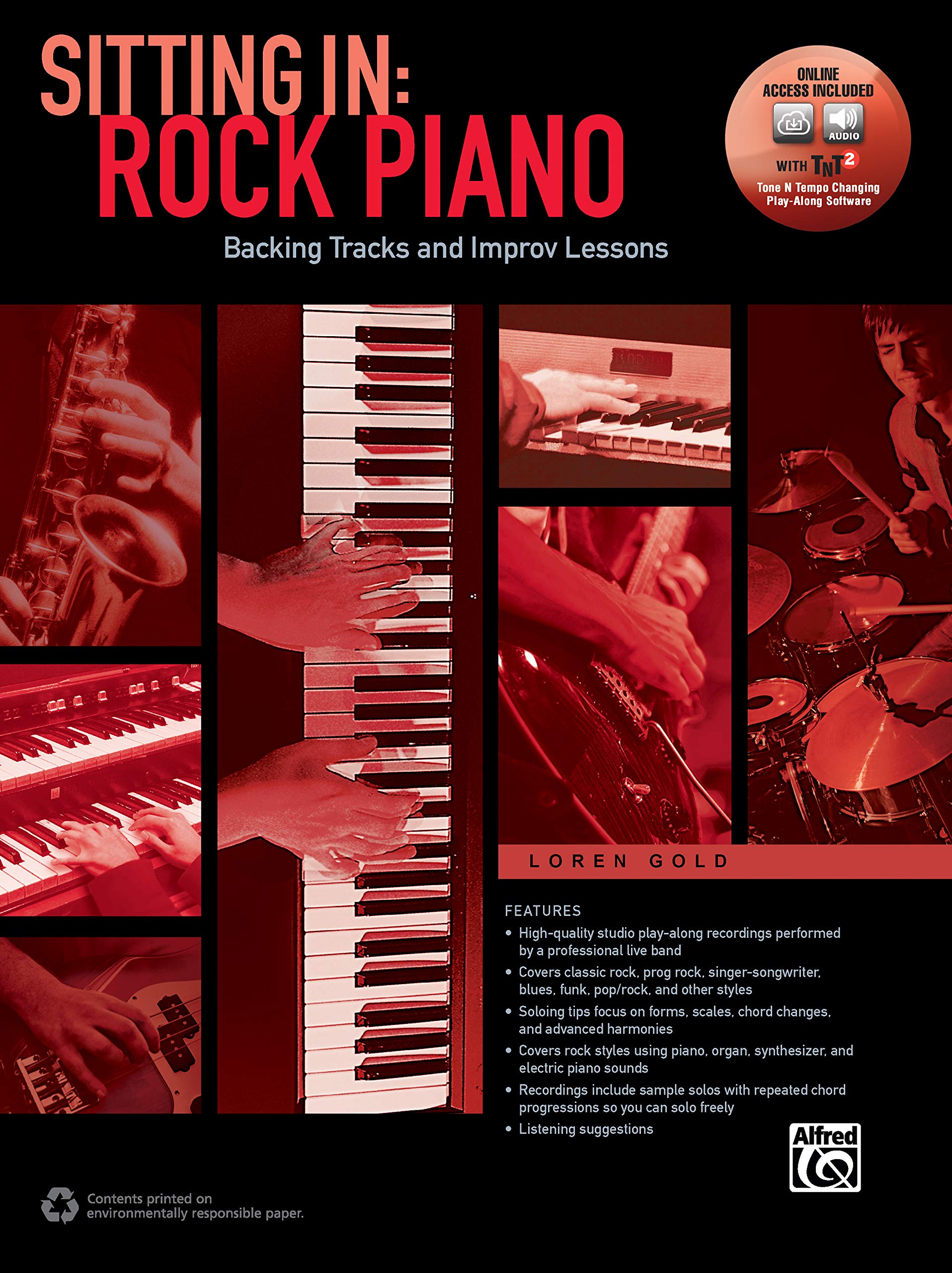 Sitting in -- Rock Piano: Backing Tracks and Improv Lessons, Book & Online A