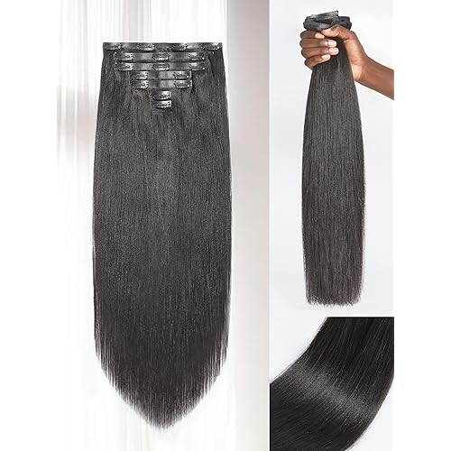LUVME Clip in Hair Extensions, Yaki Straight Human Hair Clip in Extensions for Women, Natural Black Hair Extensions, 135g 9pcs 18 Inch