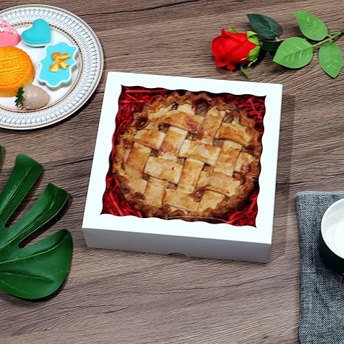 Miniatura 7 de RomanticBaking 24 cajas blancas para tartas de 10 x 10 x 2.5 pulgadas, cajas de panadería con ventana, cajas de galletas cubiertas de chocolate,