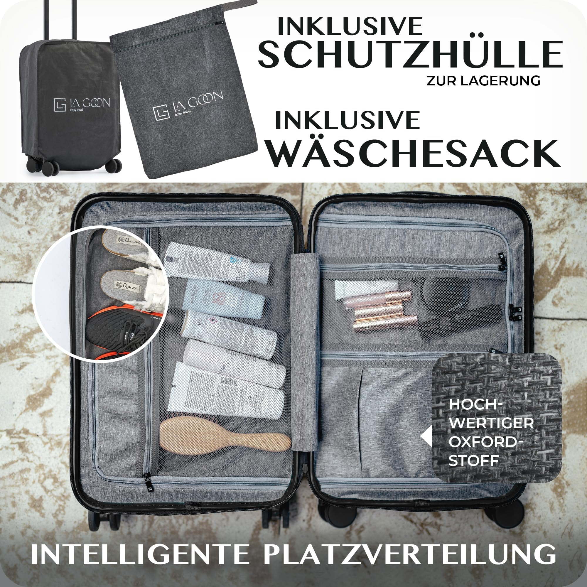 LA GOON Handgepäck Koffer - 100% PC (Polycarbonat) - Laptopfach - Fronttasche - Business - Rollkoffer Handgepäck [TSA Zahlenschloss] Carry-Ons, Trolley