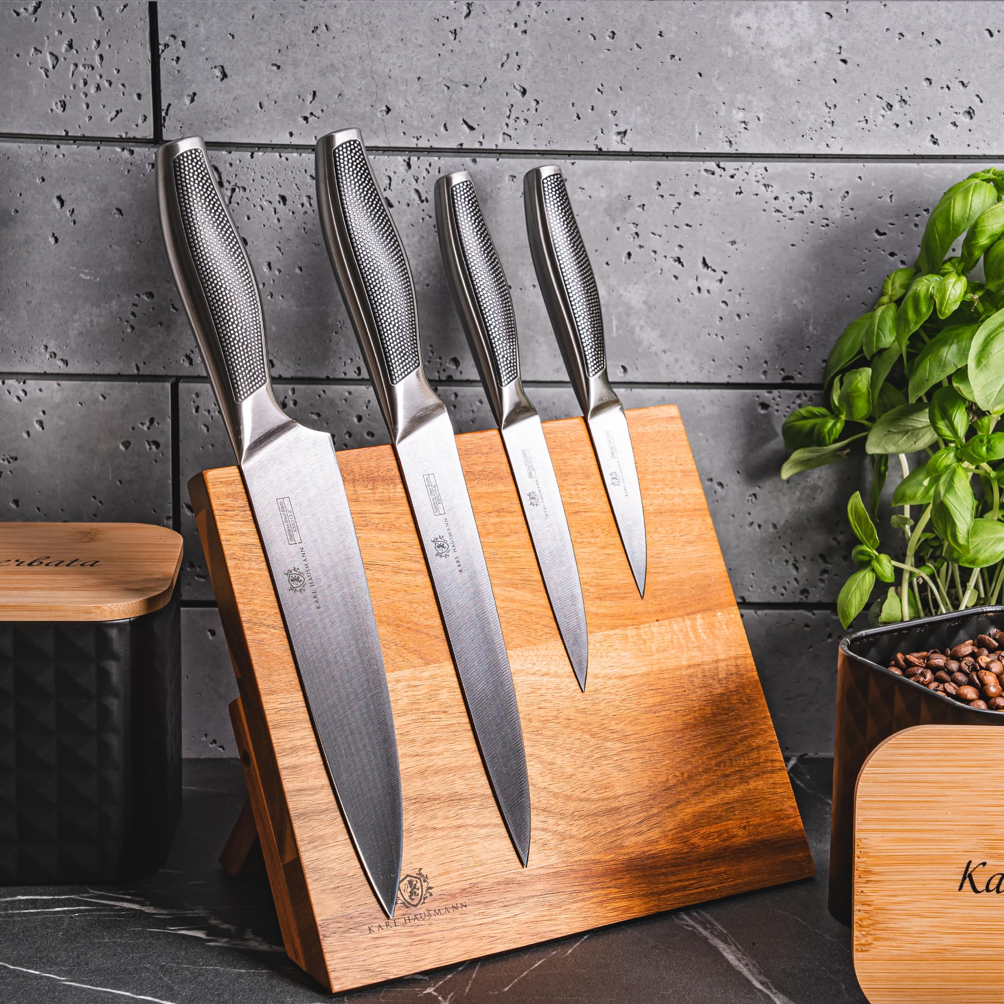 KARL HAUSMANN Bloc Couteaux Magnétique en Bois de Chêne - 24x22cm - Porte Couteau Magnetique pour Cuisine - Support Couteaux Aimanté Sans Couteau Universel