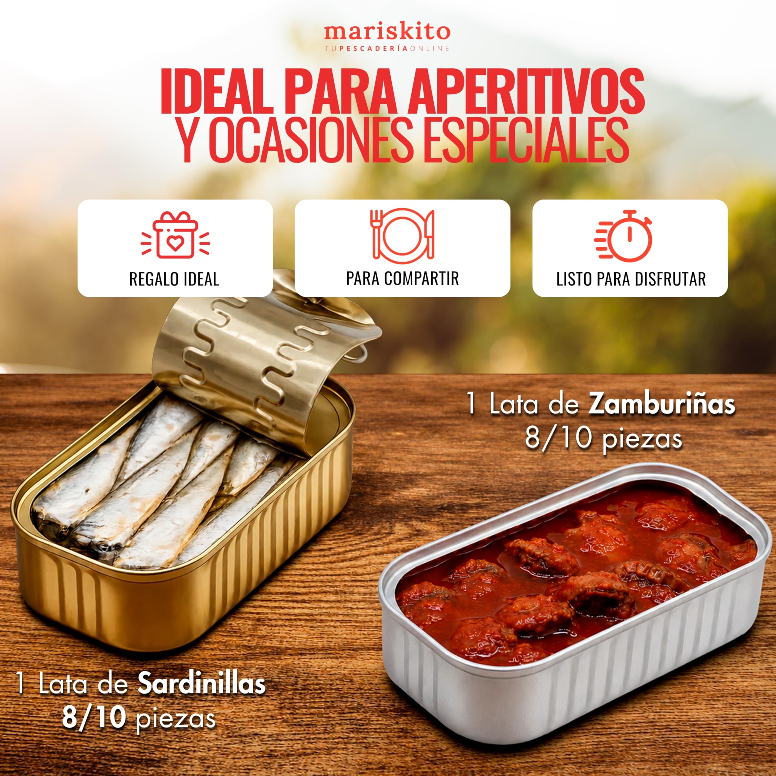 MARISKITO | Pack Conservas Gourmet Gallegas “La Mar de Sensaciones” – Caja Regalo - 6 Conservas Premium – Mejillones, Pulpo, Navajas, Zamburiñas, Ventresca y Sardinillas – Estuche Delicatessen