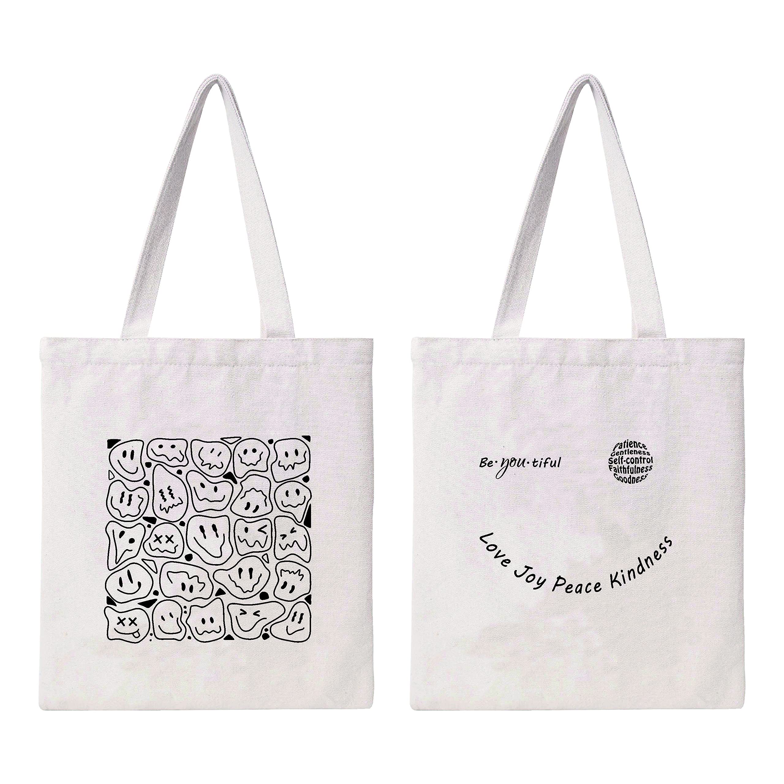 Funny Canvas Tote Bag for Women Girls Gift Aesthetic Cute Tote Bag Face Canvas Bag Graphic Canvas Bag Cotton Reusable Grocery Bag Shopping School Shoulder Bag Beach Bag