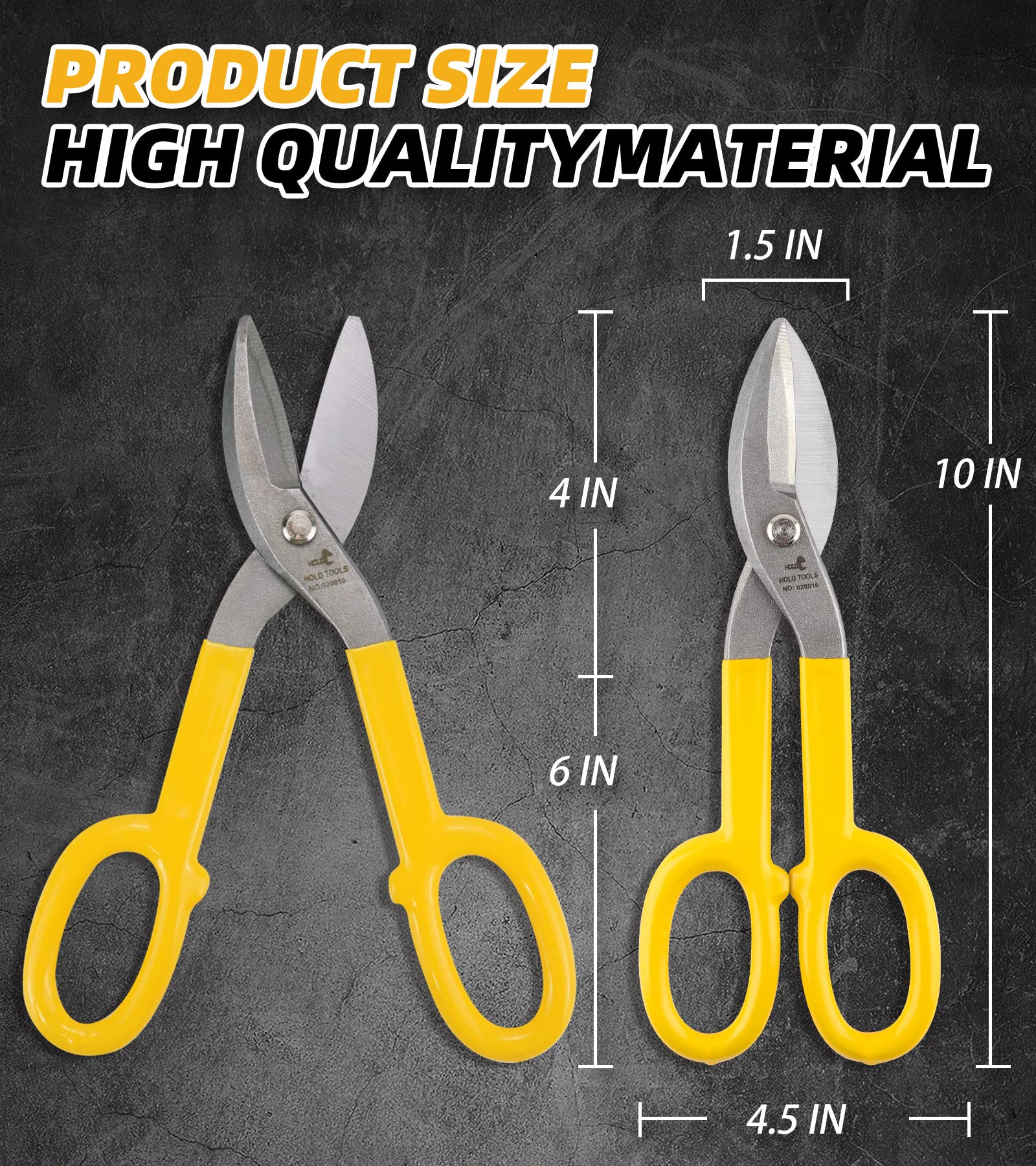 DOWELL 10” Tin Snips Metal Cutters with Flat Blade, with Comfortable Yellow Rubber Handle for DIY Handyman,Roofers, Mechanics, Homeowners