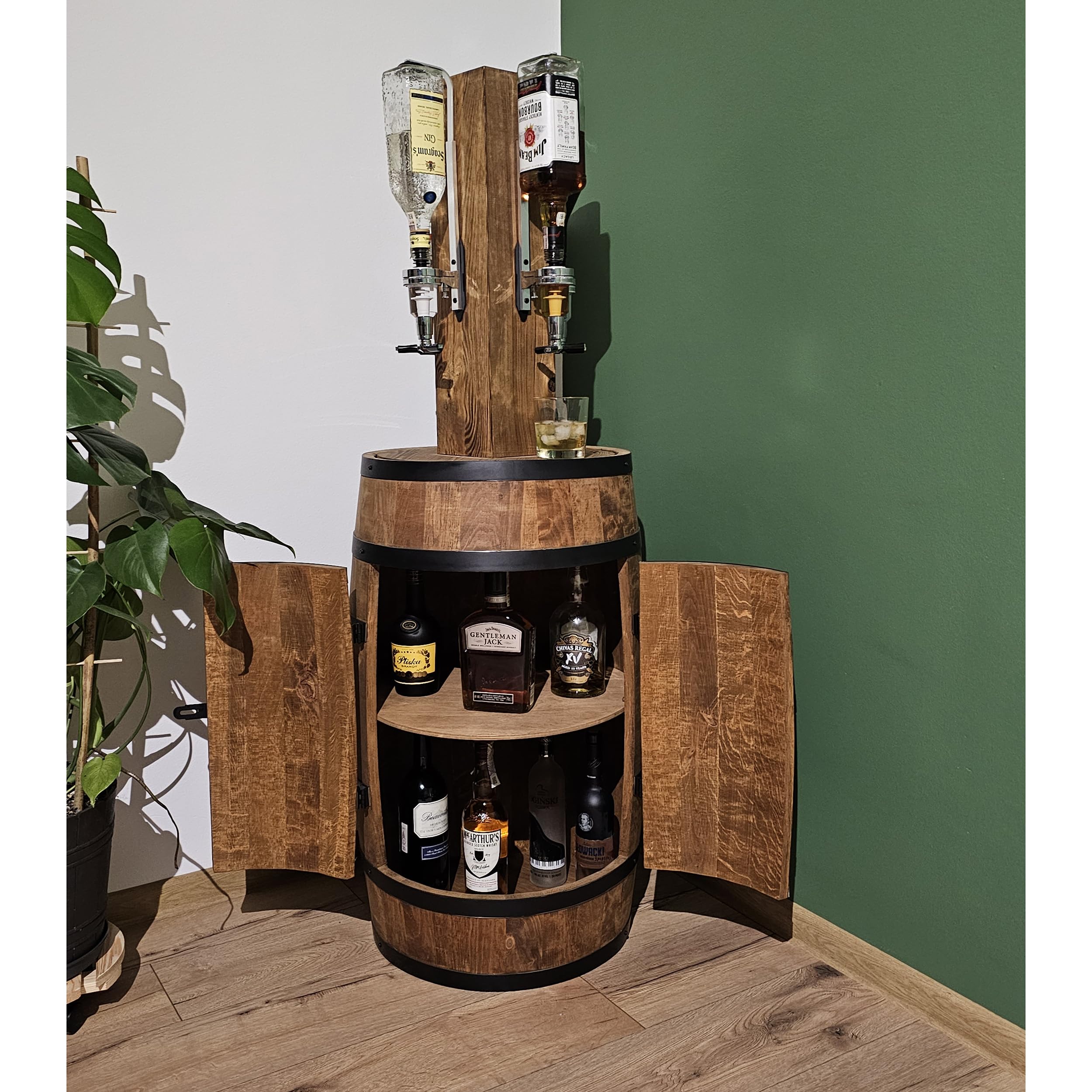 CREATIVE COOPER Supporto Per Alcol In Legno Di Pino – 57x38 Cm, Con 4 Beccucci, Colore Rovere, Per Bottiglie 0,7-1L