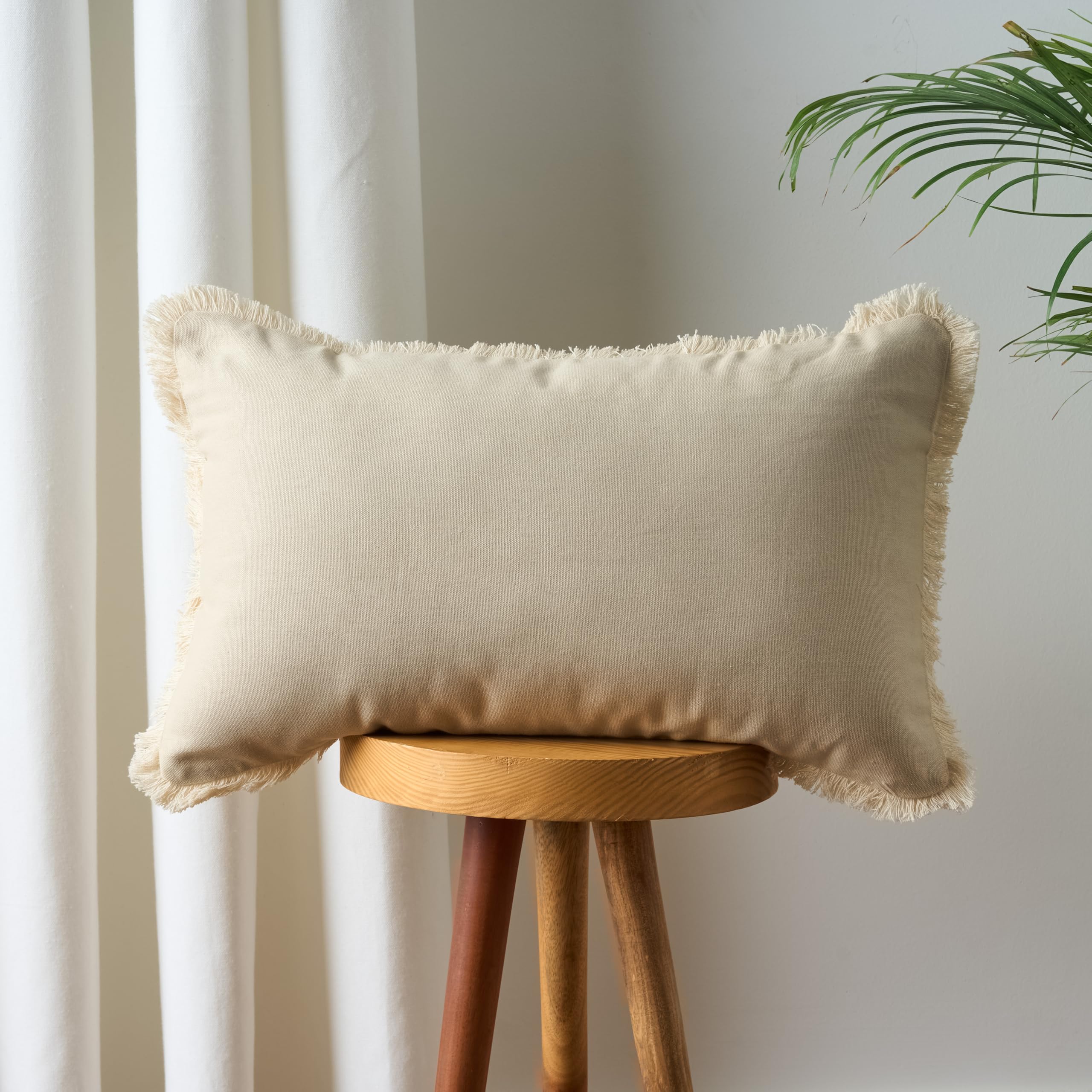 KITES CREATIONS 100% Cotton Lace Style Cushion Without Filler, Elegant & Modern Cushion Cover for Living Room, Rectangle Shape, 12"x20", uni Plain, Set of 2 - Beige-image-24