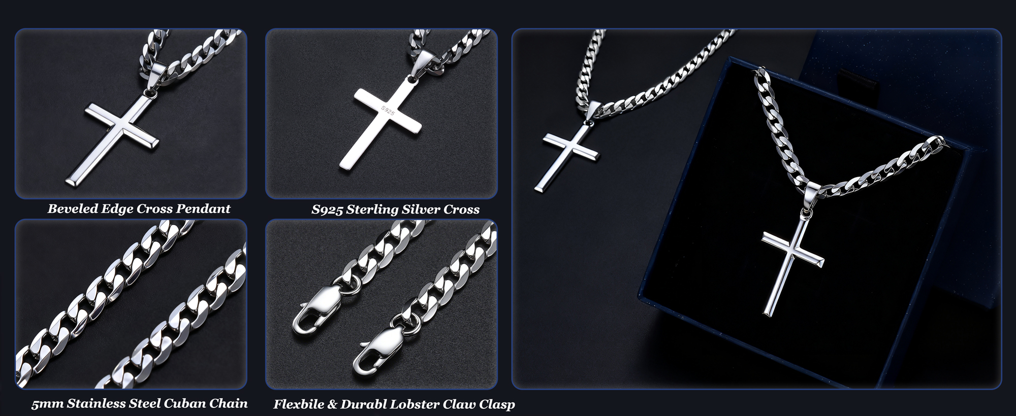 Besteel 925 Sterling Silver Cross Necklace for Men Women Cross