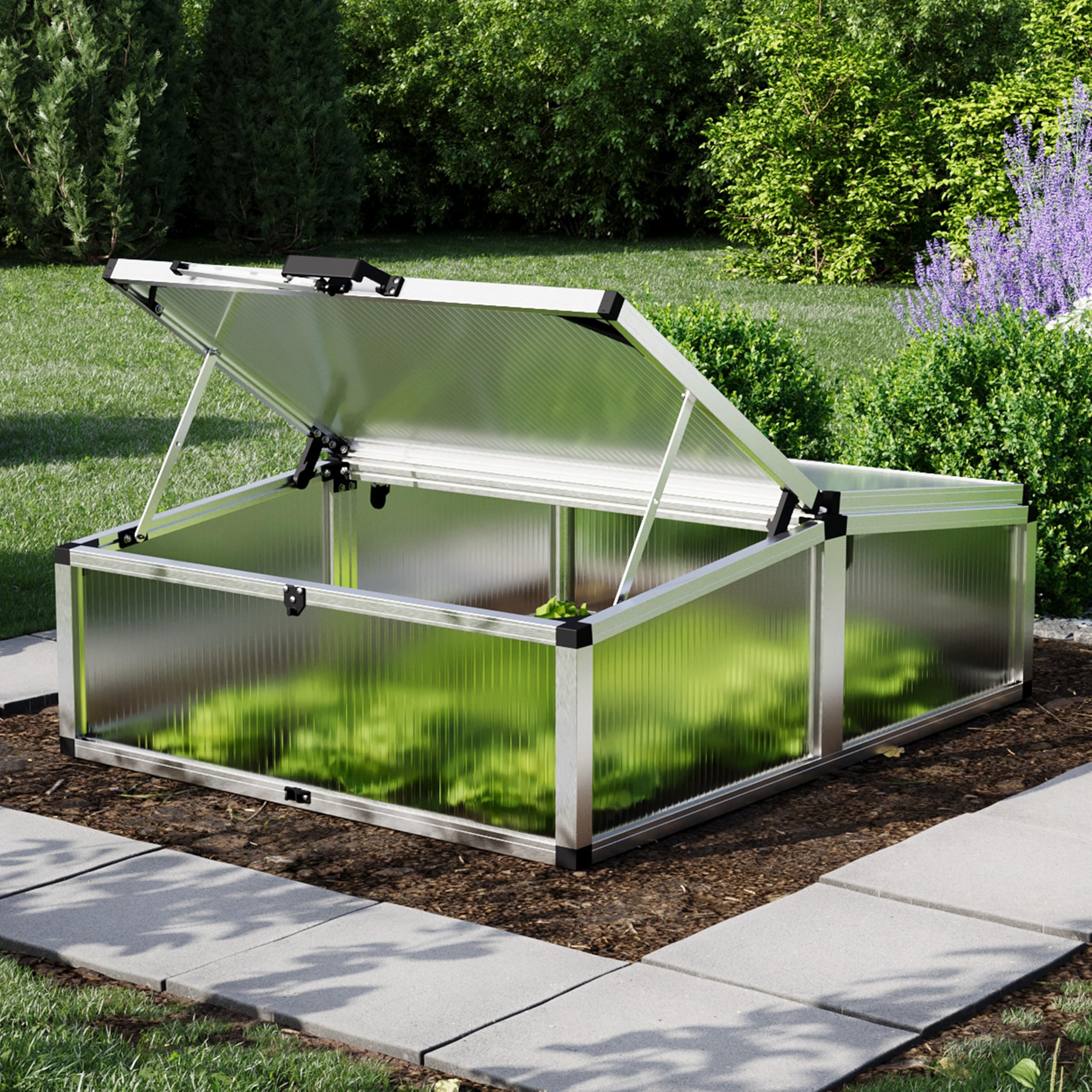 GFP Frühbeetkasten 103 x 132 cm Frühbeetaufsatz Caro, Aluminium mit Polycarbonat Doppelstegplatten