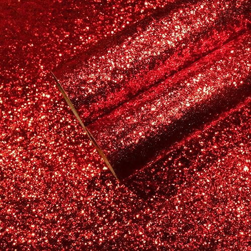 Papel de contacto con purpurina roja de 17.7 x 236 pulgadas, para despegar y pegar para paredes, papel tapiz extraíble con purpurina para