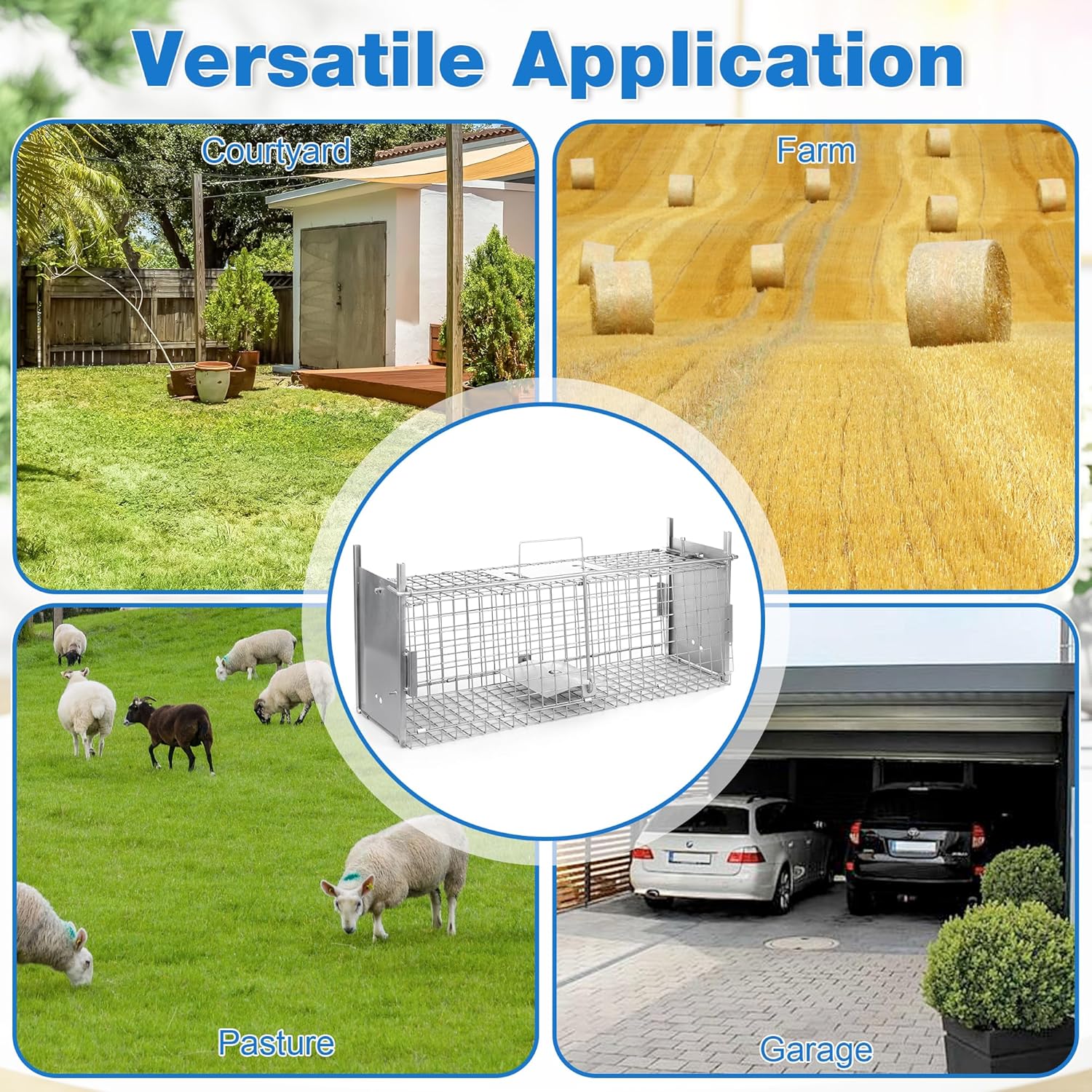 Squirrel Trap 24in - Live Animal Cage with Dual-Door Metal Cage Trap Up to 13Pounds, Large Humane Cat Trap for Outside(24 * 6.9 * 6.7in)