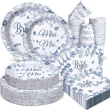 Zhehao 250 Pcs Bridal Shower Bride to Be Plates Napkins Sets Serves 50