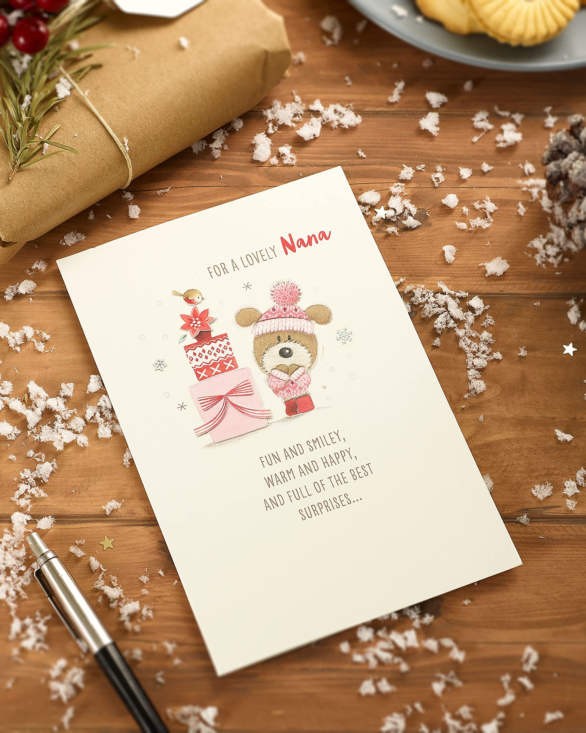 Weihnachtskarte Für Oma – „To Nanna From Grandchildren“ Mit Goldfolie – Liebevolles Geschenk Zu Weihnachten