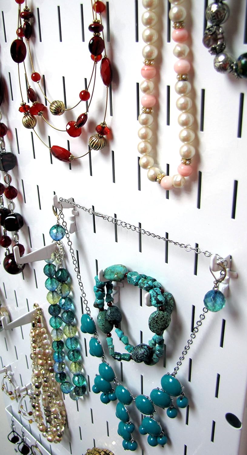 Wall Control Jewelry Organizer Wall Hanging Jewelry Holder Kit Wall Mounted Necklace Organizer Kit in White