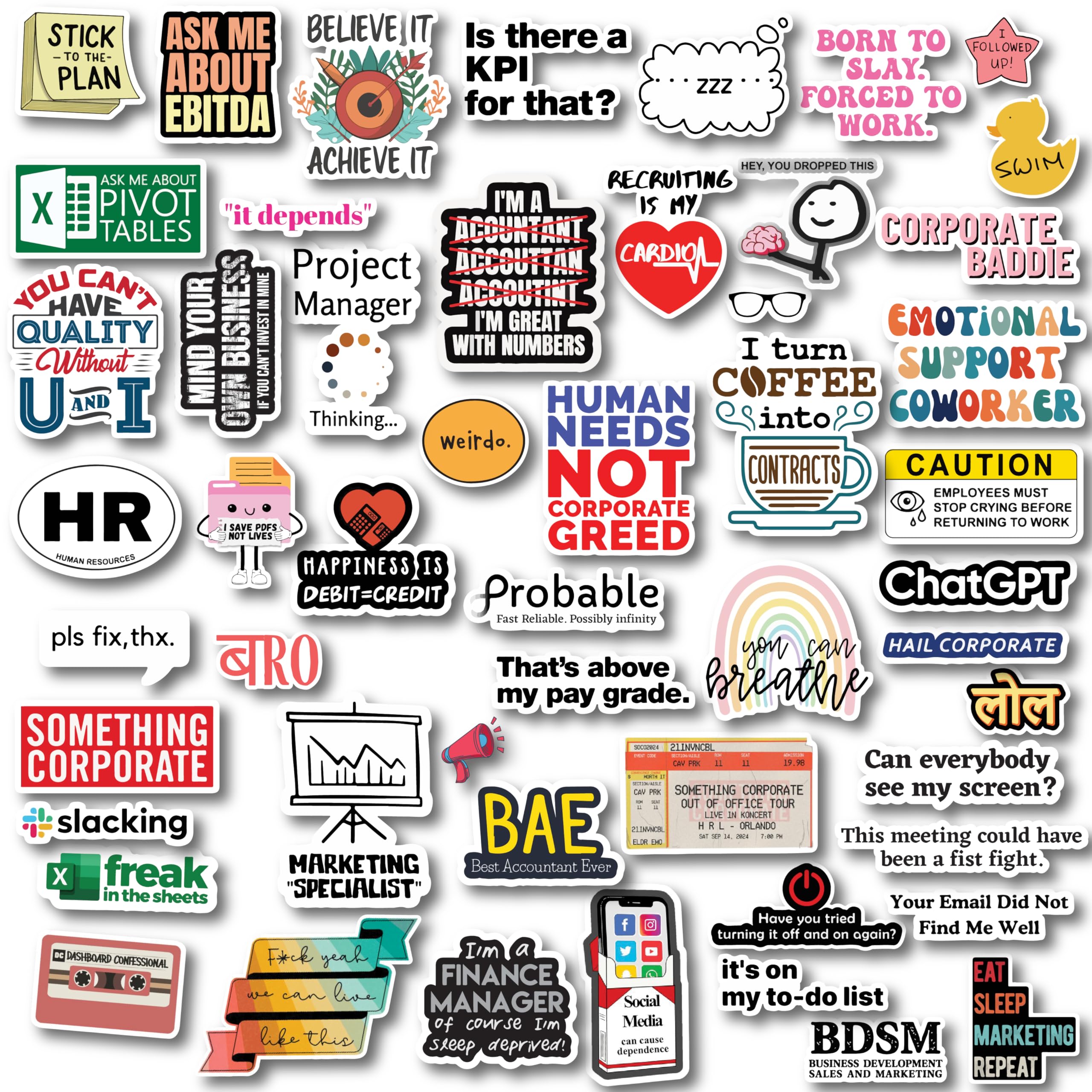 D2C Office Humor & Motivation Sticker Set – 45-Piece Pack with Funny, Motivational & Relatable Stickers for Work, HR, and Corporate Life | Perfect for Laptops, Water Bottles, Scrapbook & Journals