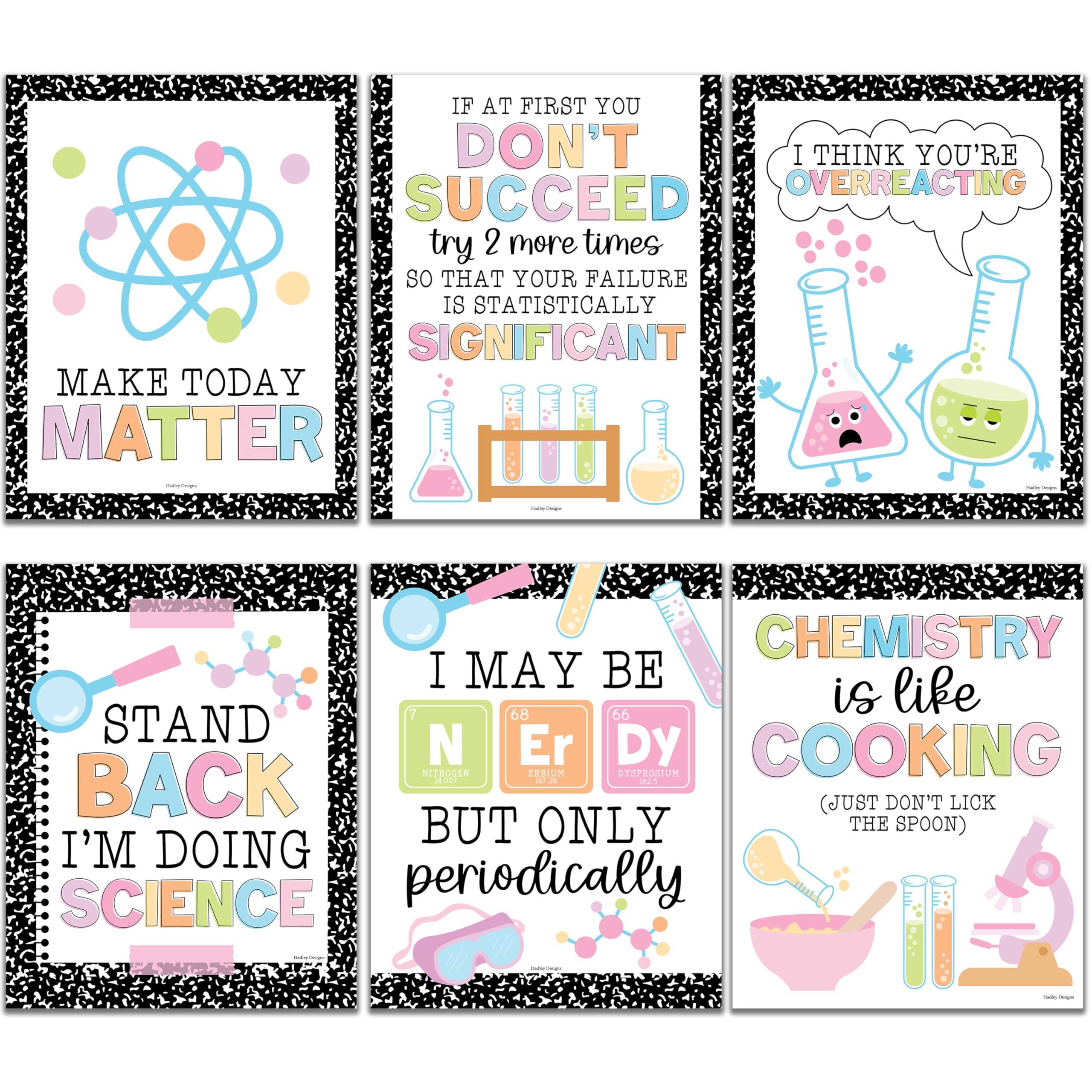 Hadley Designs 6 Science Posters for Classroom Decor - Inspirational and Fun Science Classroom Decor for Elementary & Middle School, Composition Notebook Motivational Wall Art