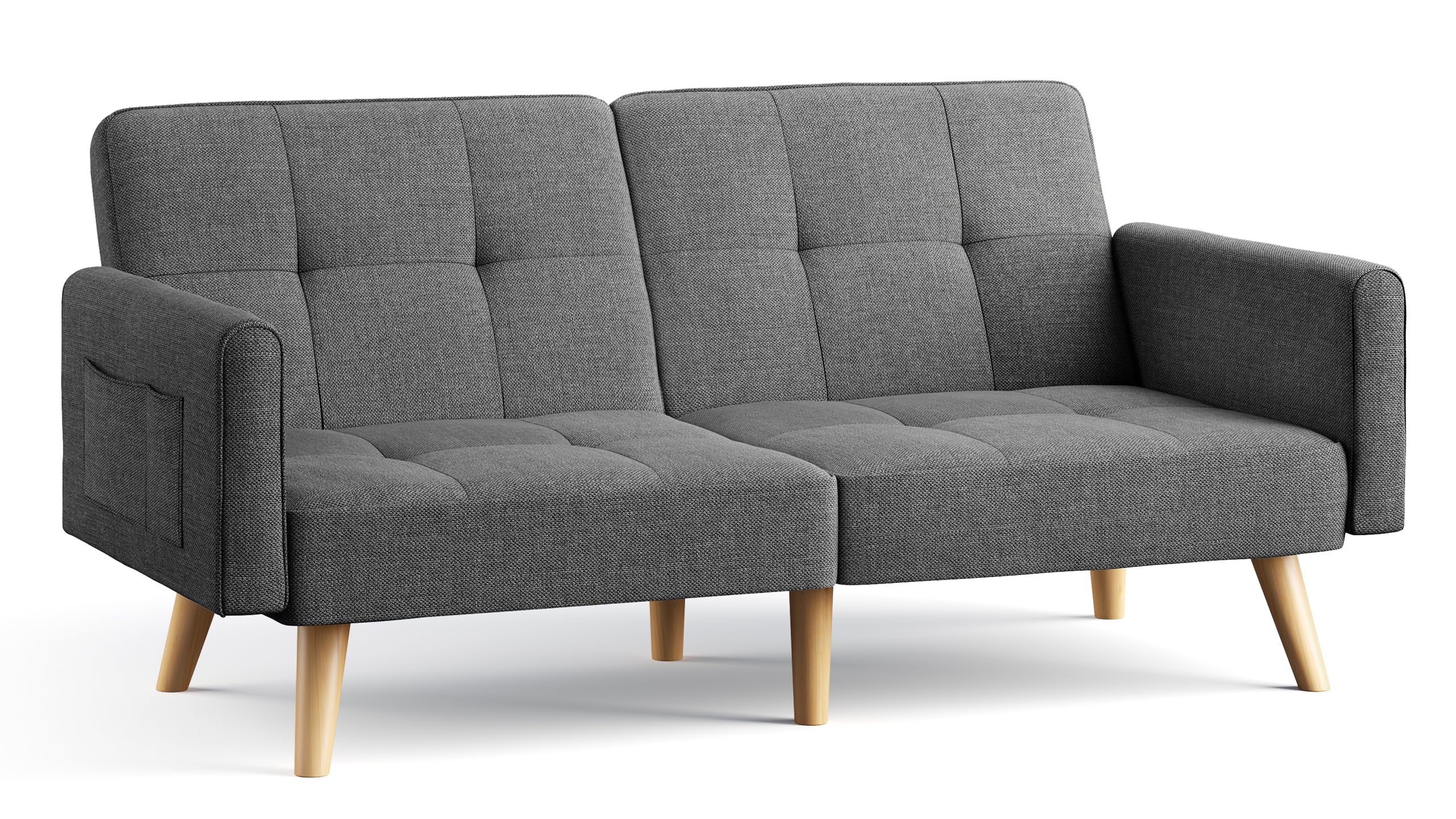 Gizoon Small Futon Couch, Sofa Bed with 8 Legs, Loveseat Sleeper, Couch Bed for Living Room, Bedroom, Dorm, Apart, Mid Century Modern, Adjustable Backrest, 70.9"