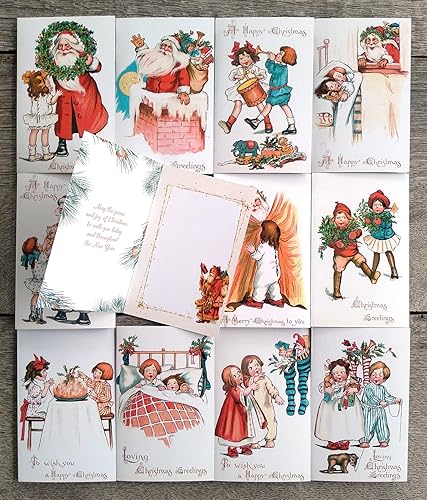 Miniatura 10 de PIXILUV Christmas Santa (paquete de 12) tarjetas de notas pequeñas tarjetas de felicitación # Joyful Christmas Santa Claus  postales de Navidad