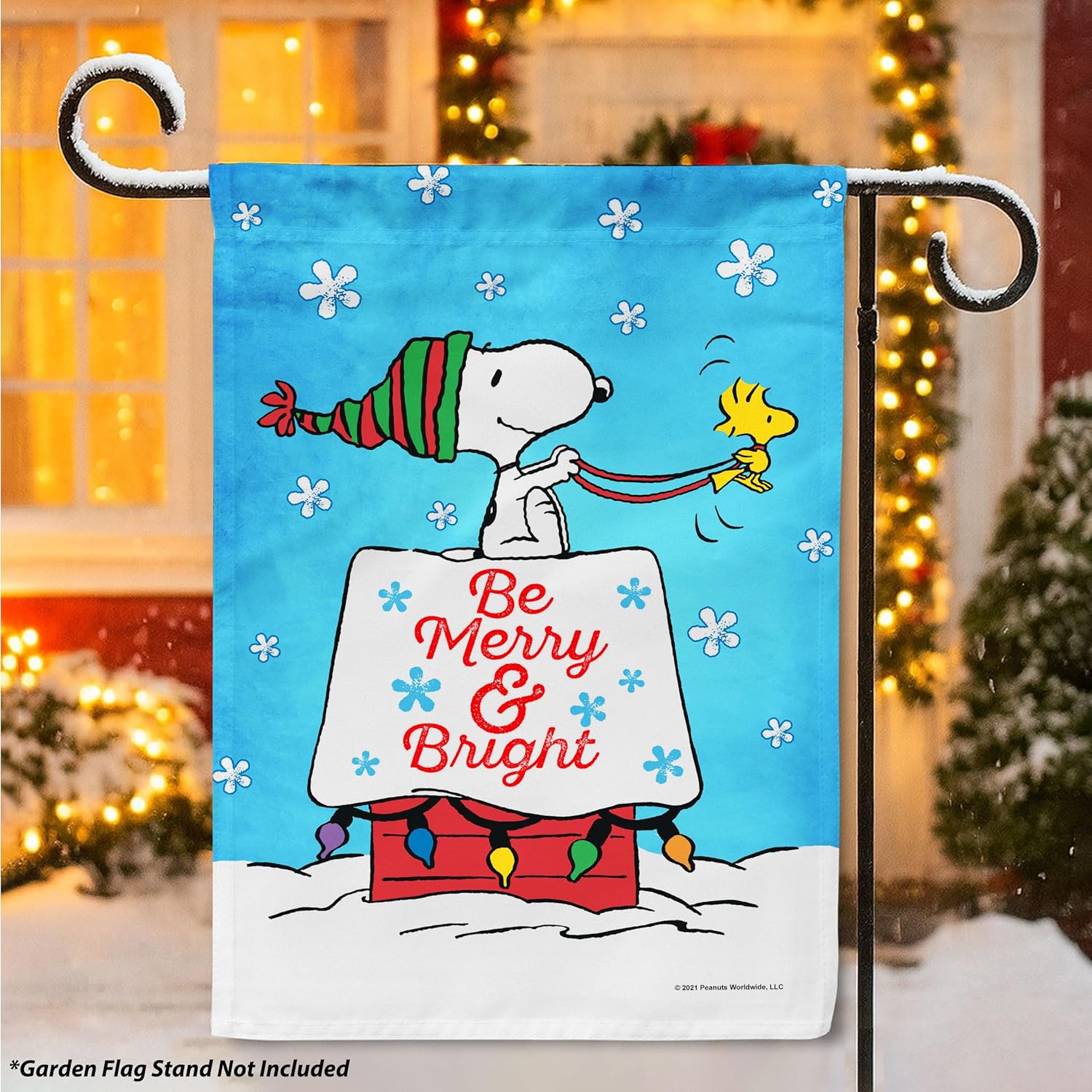 Flagology, PEANUTS Be Merry & Bright – Garden Flag 12" x 18", Officially Licensed PEANUTS®, Christmas