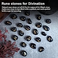 Vista 4 de Crocon Piedras preciosas de turmalina negra Alfabeto Futhark Alfabeto Grabado Runa Piedra 25 Piezas Set para Feng Shui Chakra Equilibrio Reiki