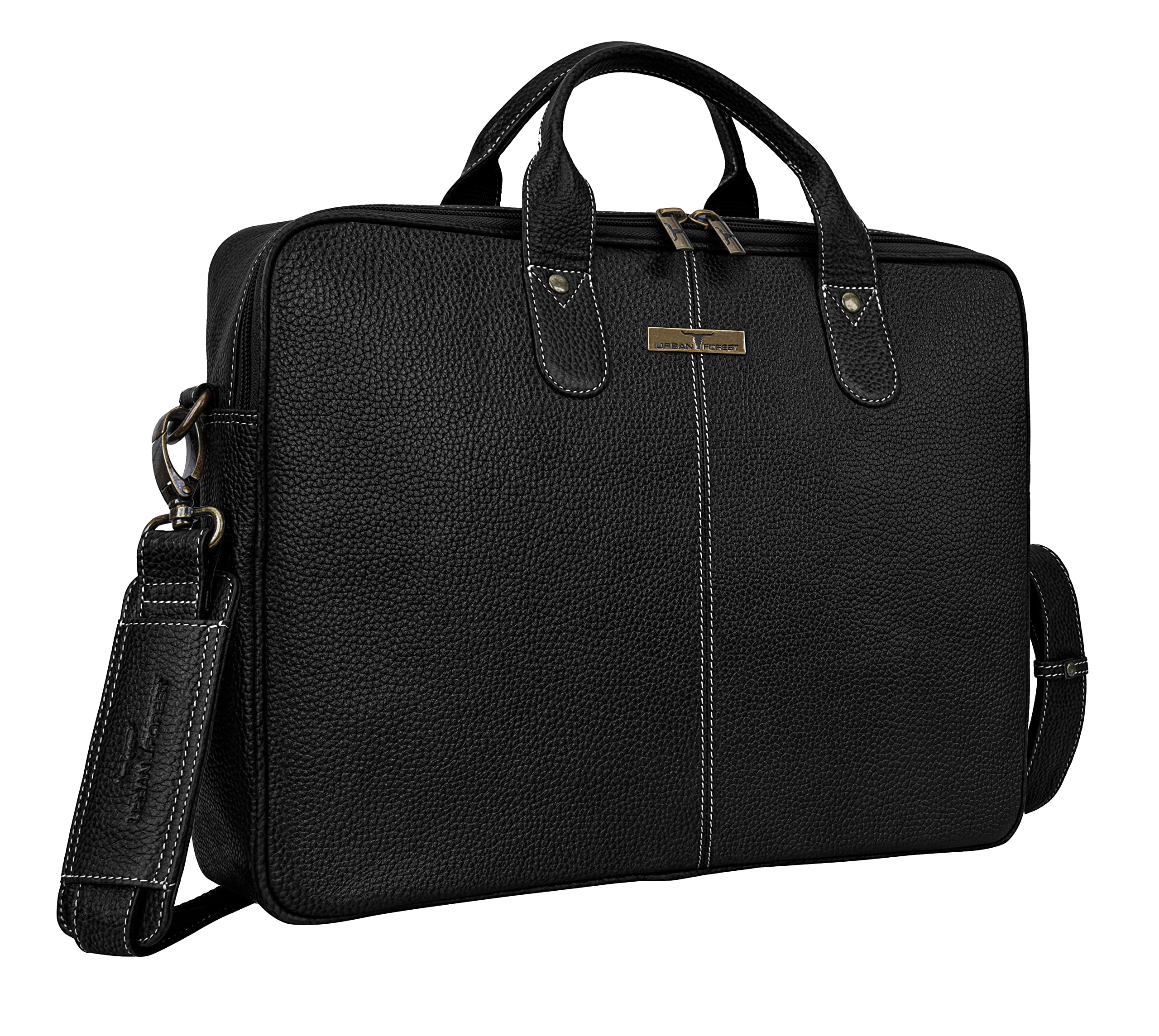 URBAN FOREST Jack Black Leather Laptop/Messenger Bag for Men