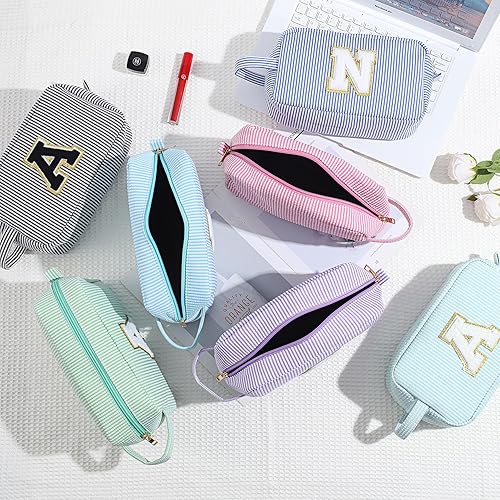 Miniatura 7 de YOOLIFE Bolsa de maquillaje rosa grande y personalizada, bolsa de maquillaje con inicial, bolsa de regalo para mujeres y cumpleaños, rosado, D Taza