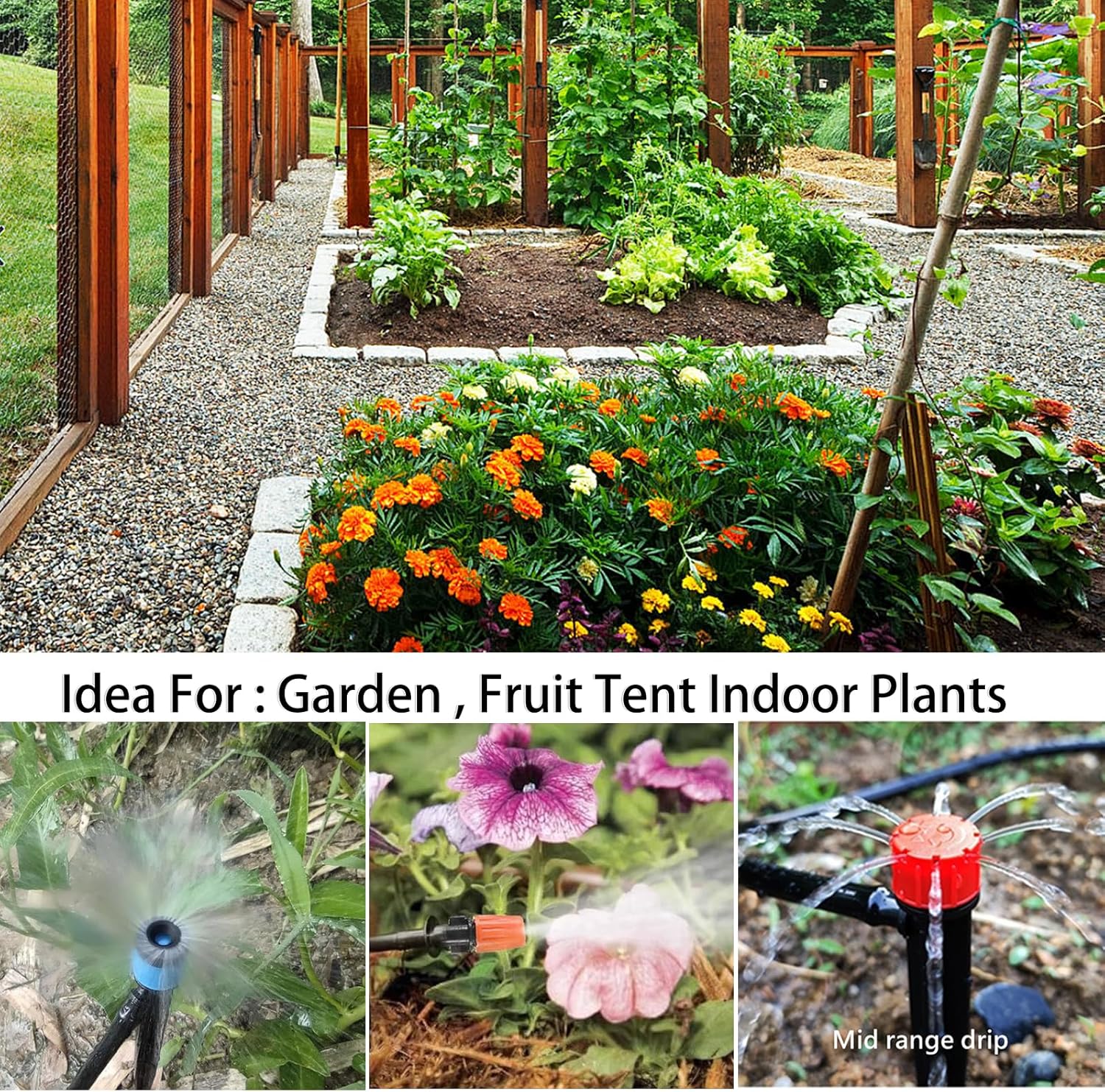 226FT Greenhouse Micro Drip Irrigation Kit Automatic Irrigation System Patio Misting Plant Watering System with 1/4 inch 1/2 inch Blank Distribution Tubing Hose Adjustable Nozzle Emitters Sprinkler