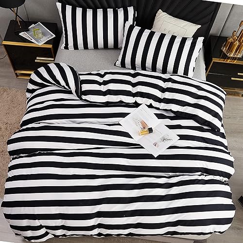 Set de funda de edredón LAMEJOR, set de ropa de cama, funda de edredón de microfibra (1 funda de edredón y 2 fundas de almohada), color negro blanco