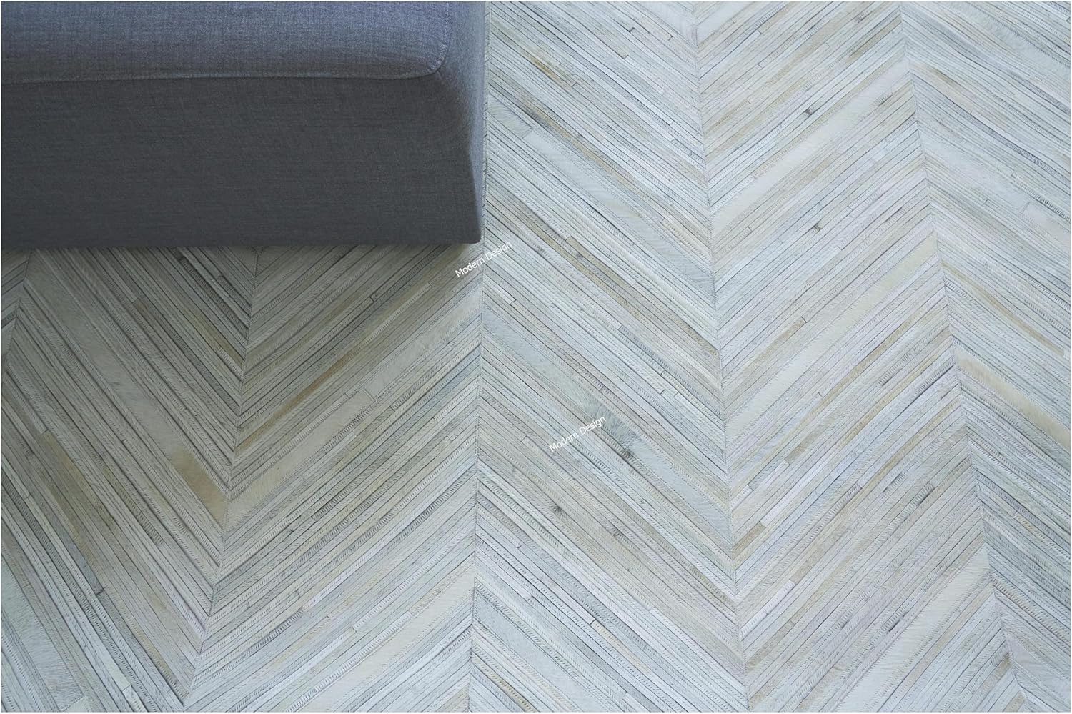 Modern Design Geometric Cowhide Leather Area Rug, Premium Natural Hide with Contemporary Pattern Design, Gray and Beige Tones (Ivory/Beige/Grey, 3x12)