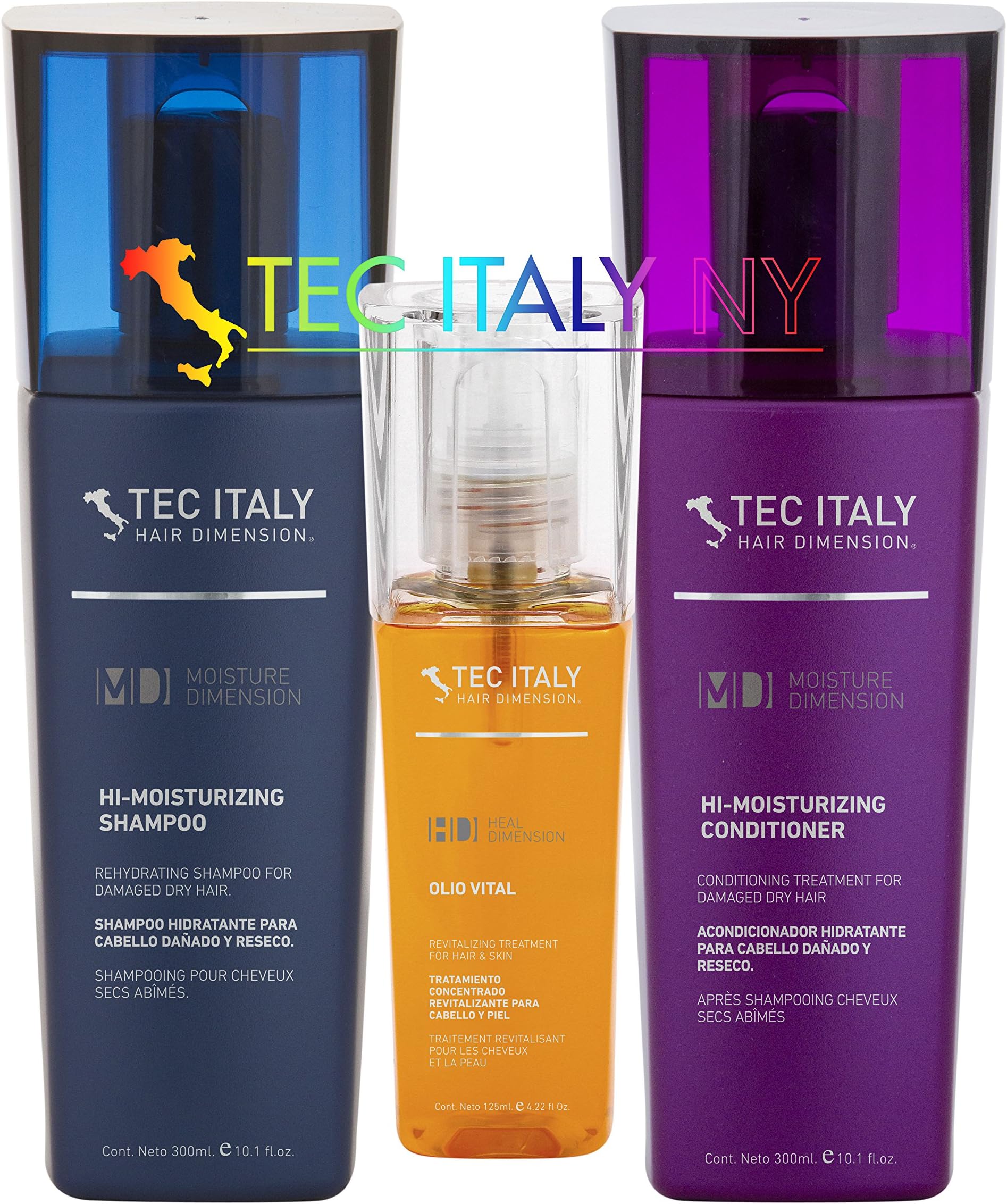 Tec Italy Hydration (Pack of 3) - Hi-Moisturizing Shampoo, Conditioner & Olio Vital Revitalize