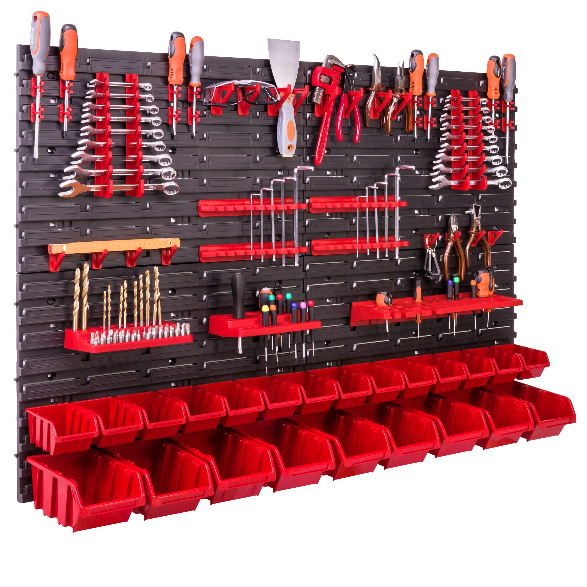 botle Scaffalatura da Parete, Supporto per Attrezzi, Scatole di Plastica Impilabili, Scaffali a Vista per Magazzini e Officina, Pannelli da Parete Extra Forti, Espandibili (Rosso 4)