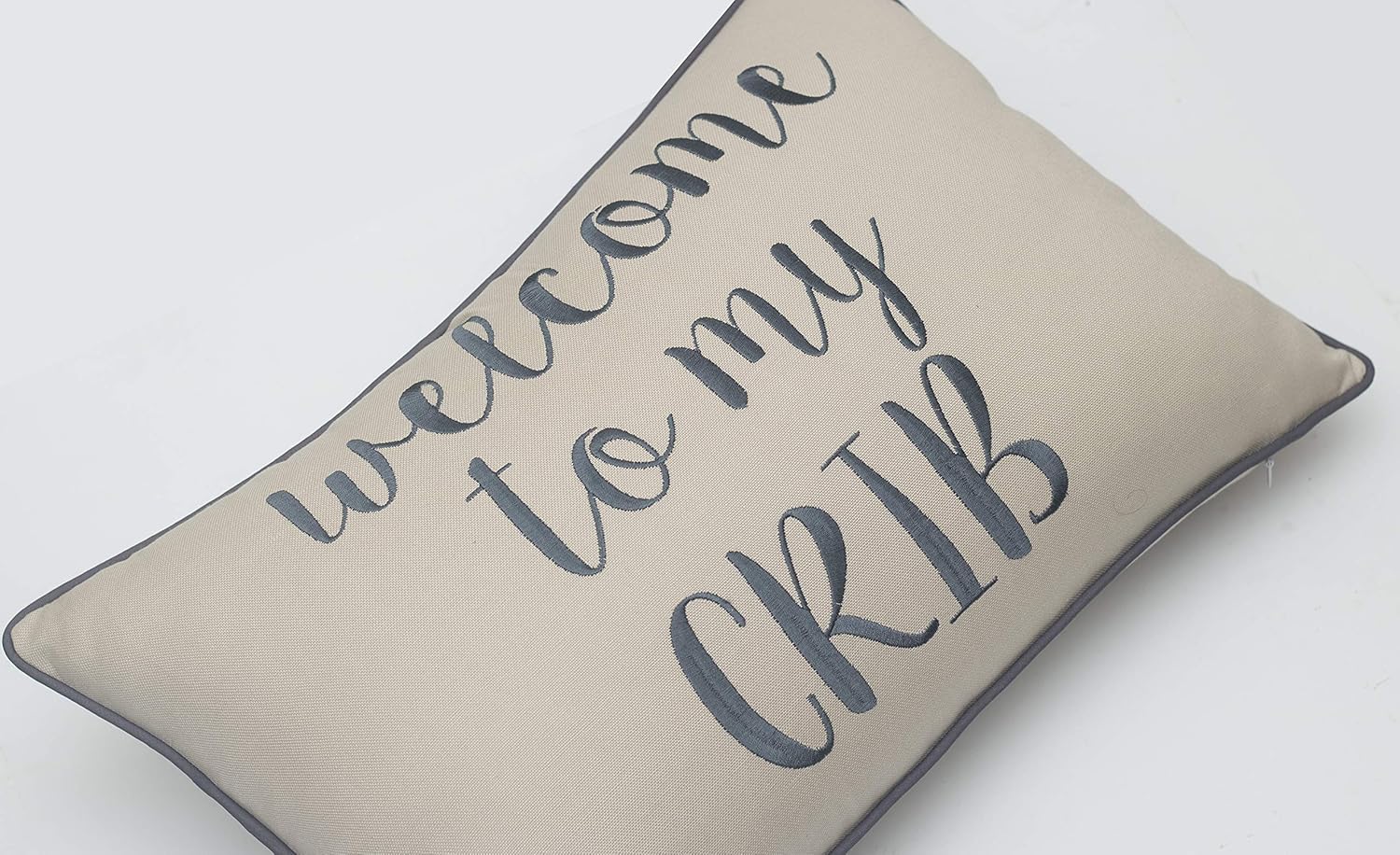 Rudransha Welcome to My Crib Embroidered Lumbar Accent Throw Pillow Cover - Nursery Decor - 12x18, Natural : Baby