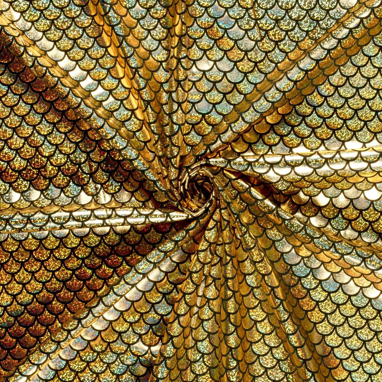Crs Fur Fabrics Gold Spandex Dance Lame Foil Scales Fabric Material 1Mtr