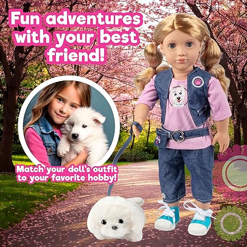 Miniatura 6 de Conjunto de 7 paseadores para perros con cachorro de mascota, ropa de muñeca de 18 pulgadas y accesorios compatibles con muñecas American Girl, el