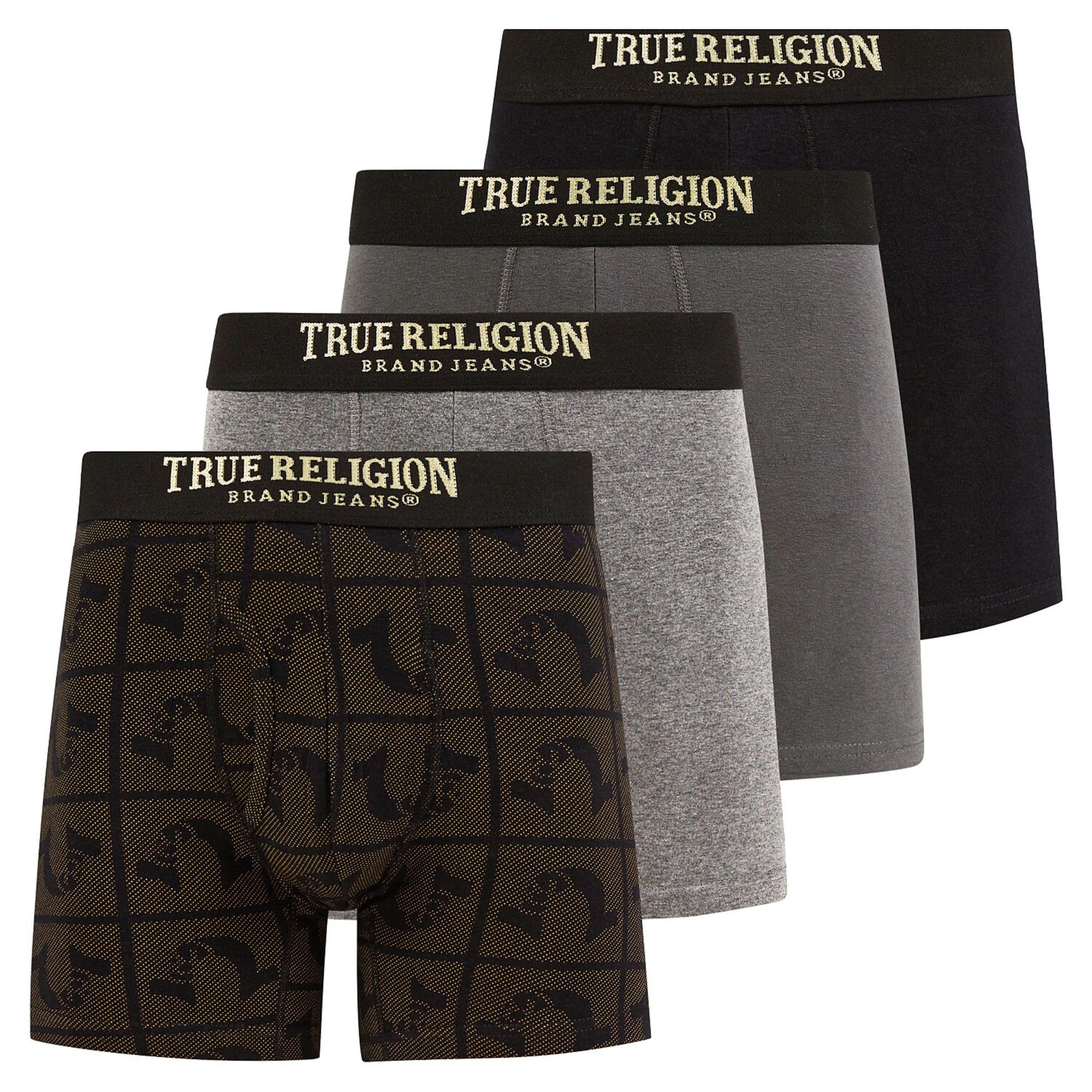 True Religion 4 Pack Cotton Stretch Boxer Briefs- Blue/Gold