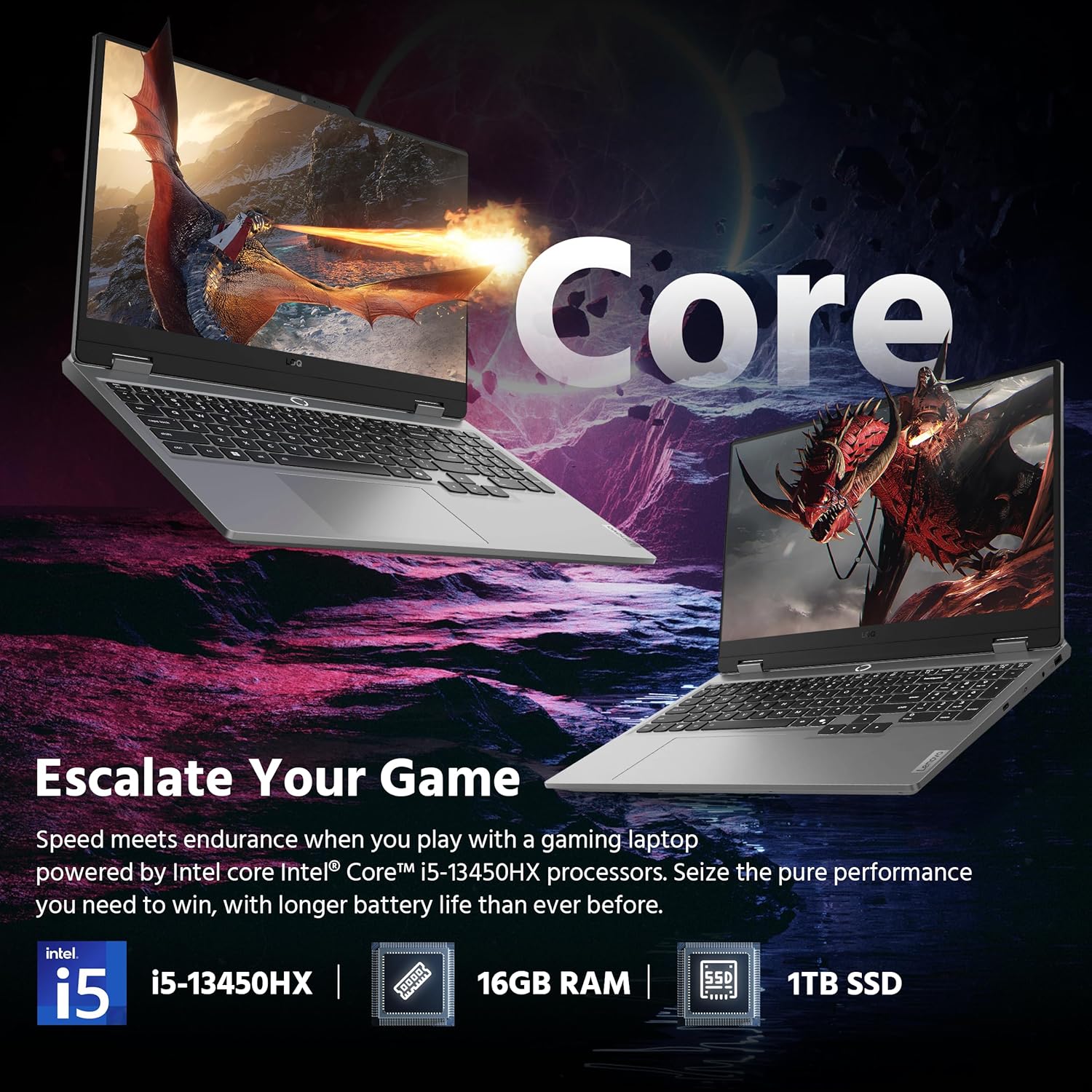 Lenovo LOQ RTX 5050 Gaming Laptop 15.6" FHD 144Hz, NVIDIA GeForce 8GB GDDR7, Intel i5-13450HX, 16GB DDR5, 2TB Storage (1TB SSD &1TB Docking Station), Backlit Keyboard, 5.0MP Camera, Win 11 Pro, Gray