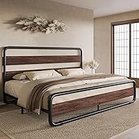 Vista 9 de SHA CERLIN - Estructura de cama de tamaño king de metal con cabecero y pie de cama de madera, estructura de cama de plataforma resistente