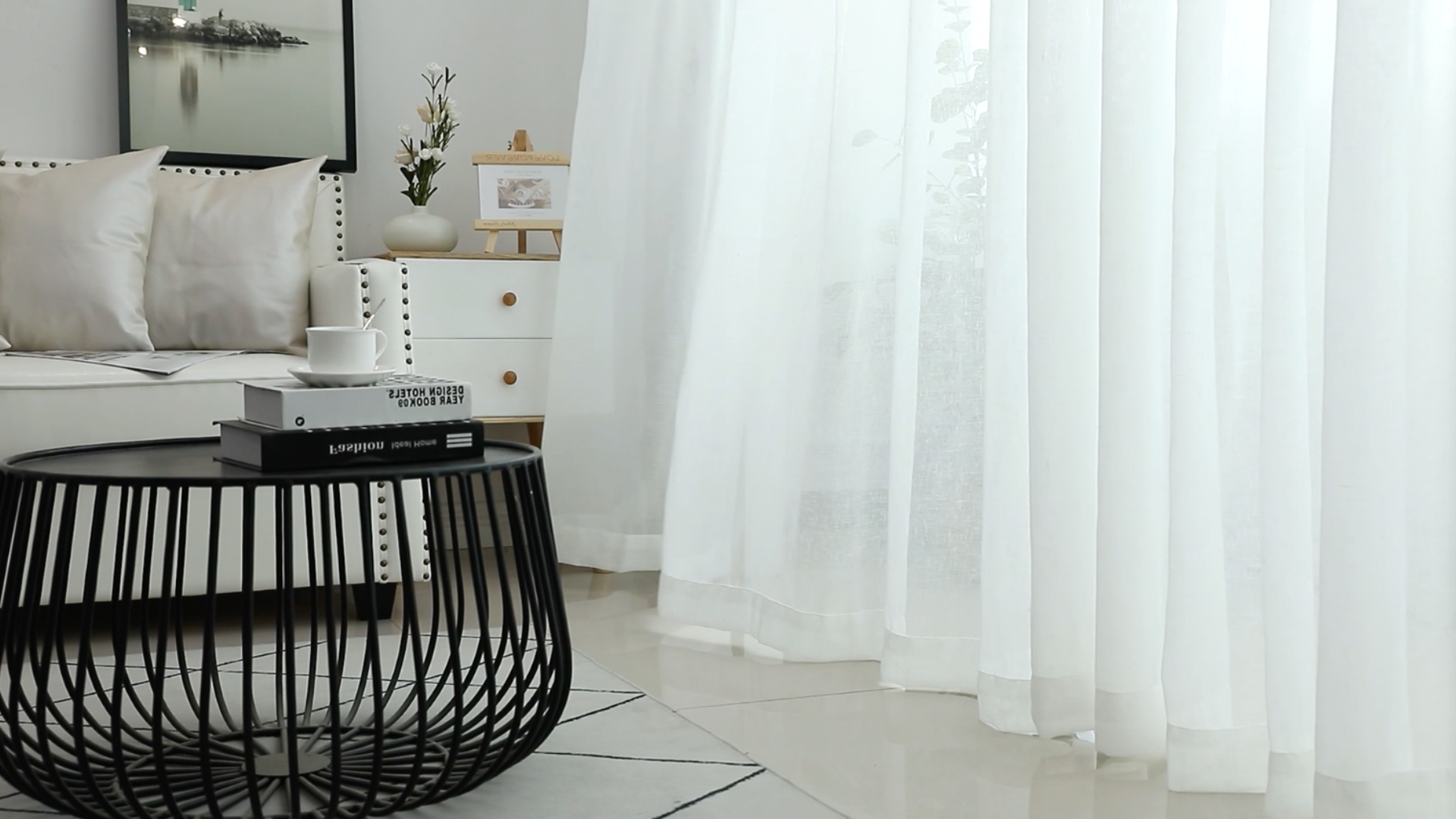 Turquoize Linen Sheer Curtains - Natural Light Filtering Window Panels, 84" Length