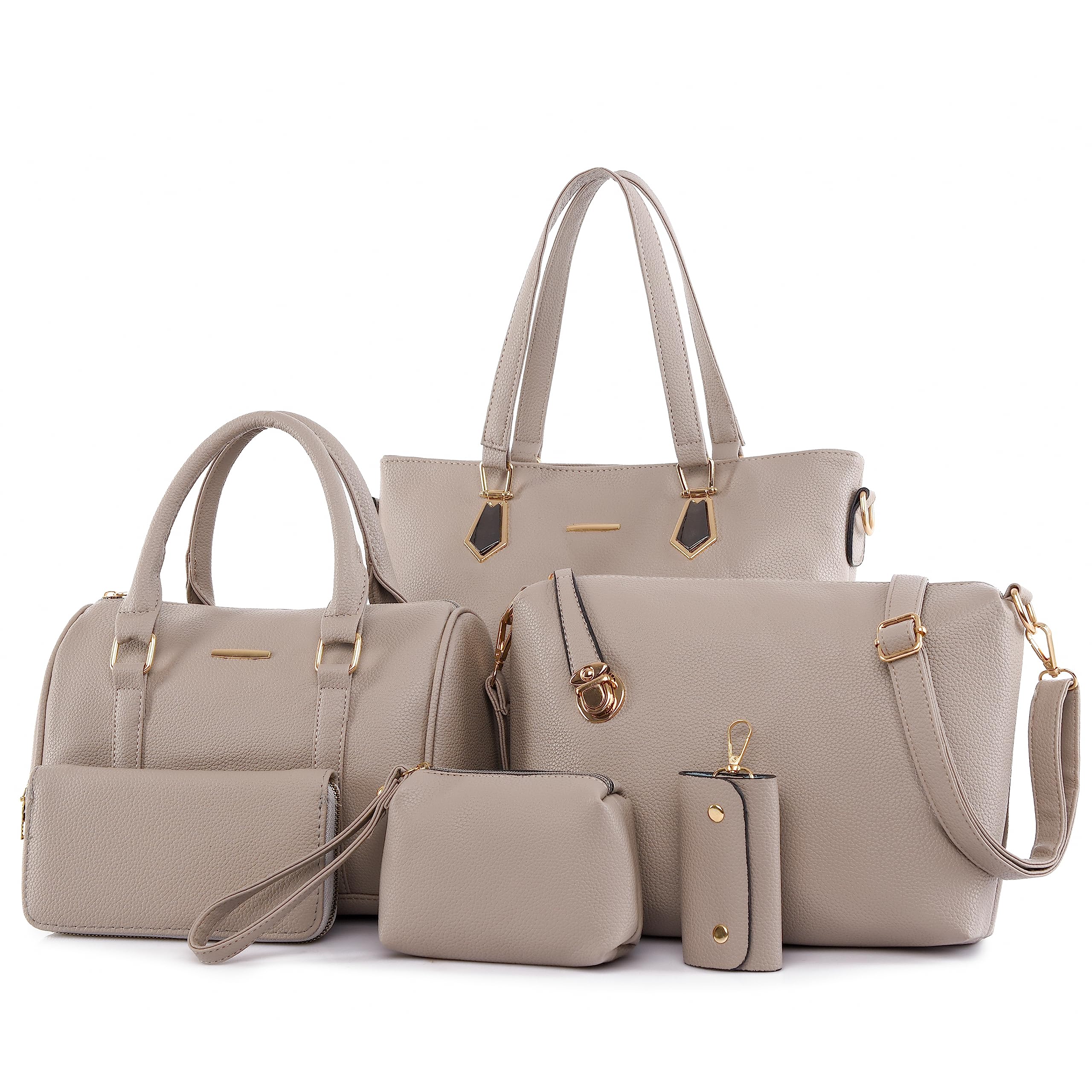 OTMIPIML Purses and Handbags for Women Synthetic Leather Tote Crossbody Bags Satchel Purses Set 6pcs (2D-Grey)