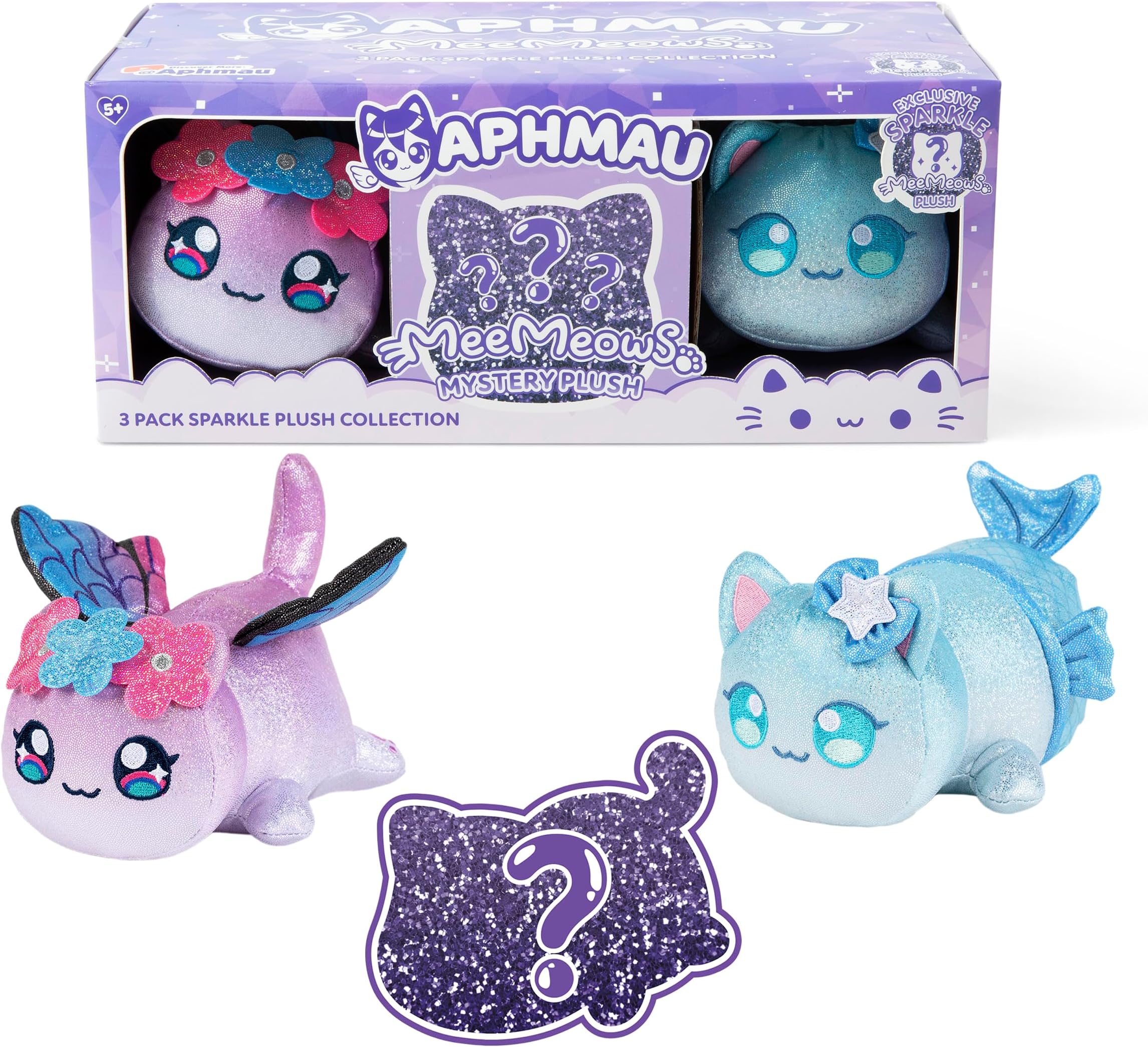 Aphmau 6โ MeeMeow Plush Sparkle Collection 3-Pack, Surprise Box that includes 2 Sparkle Plush + 1 Mystery Plush, Official Merch