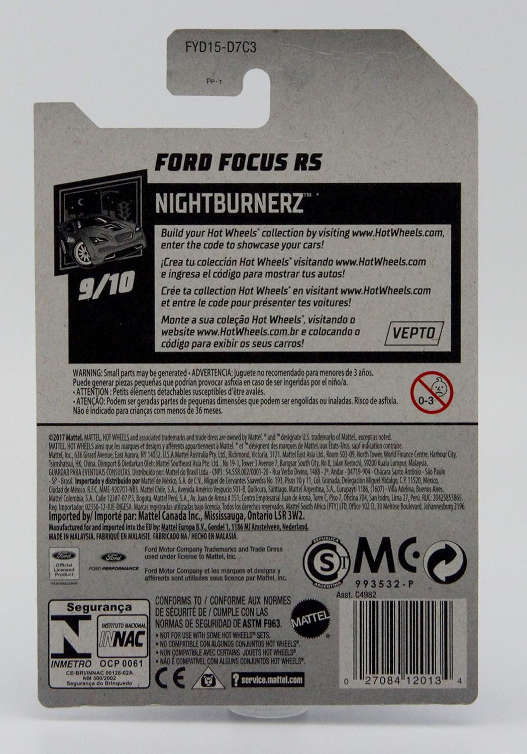 Hot Wheels 2019 Basic Mainline Nightburnerz: Ford Focus RS (Green) - International Card
