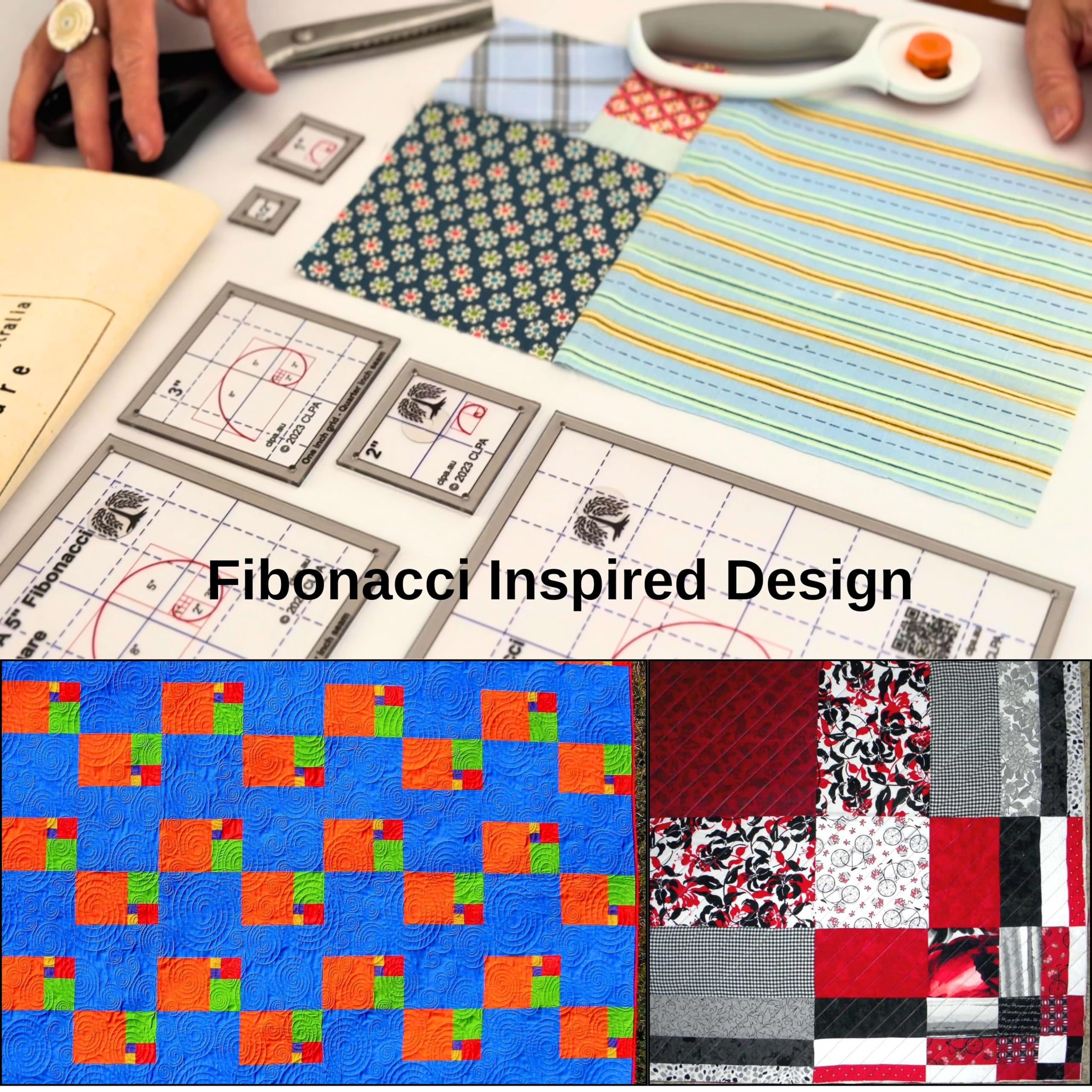 CLPA Premium Fibonacci Quilting Squares - Set of Fibonacci Related Squares from 8