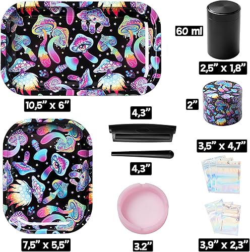 Miniatura 3 de Little Hippie - Juego de 13 bandejas de metal de aluminio con diseño de hongos trippy