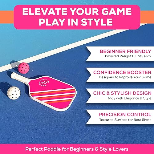 Miniatura 7 de Paletas de pickleball rosadas  Juego de paletas de pickleball texturizadas ligeras y elegantes para mujeres  Regalo perfecto para ella  Elegante