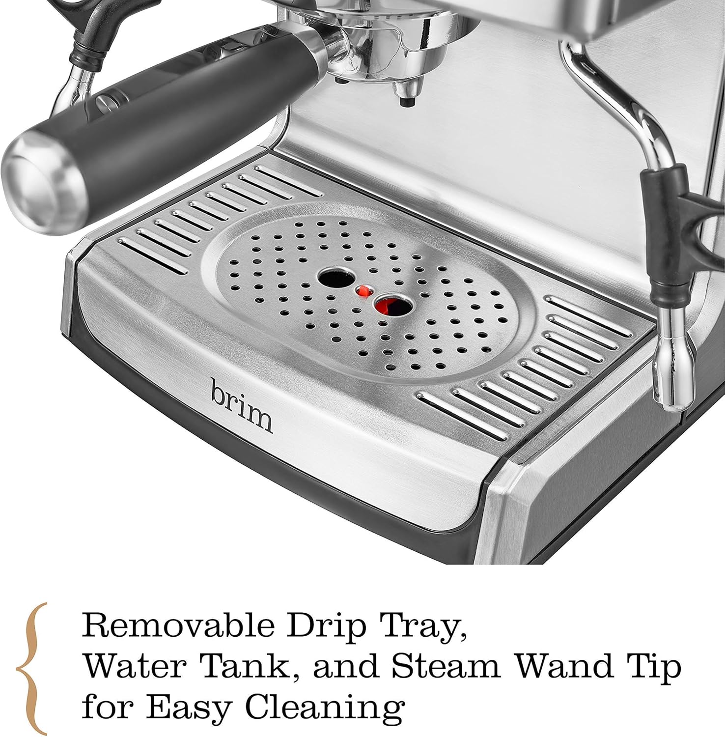 Vassoio raccogligocce e serbatoio dell'acqua rimovibili