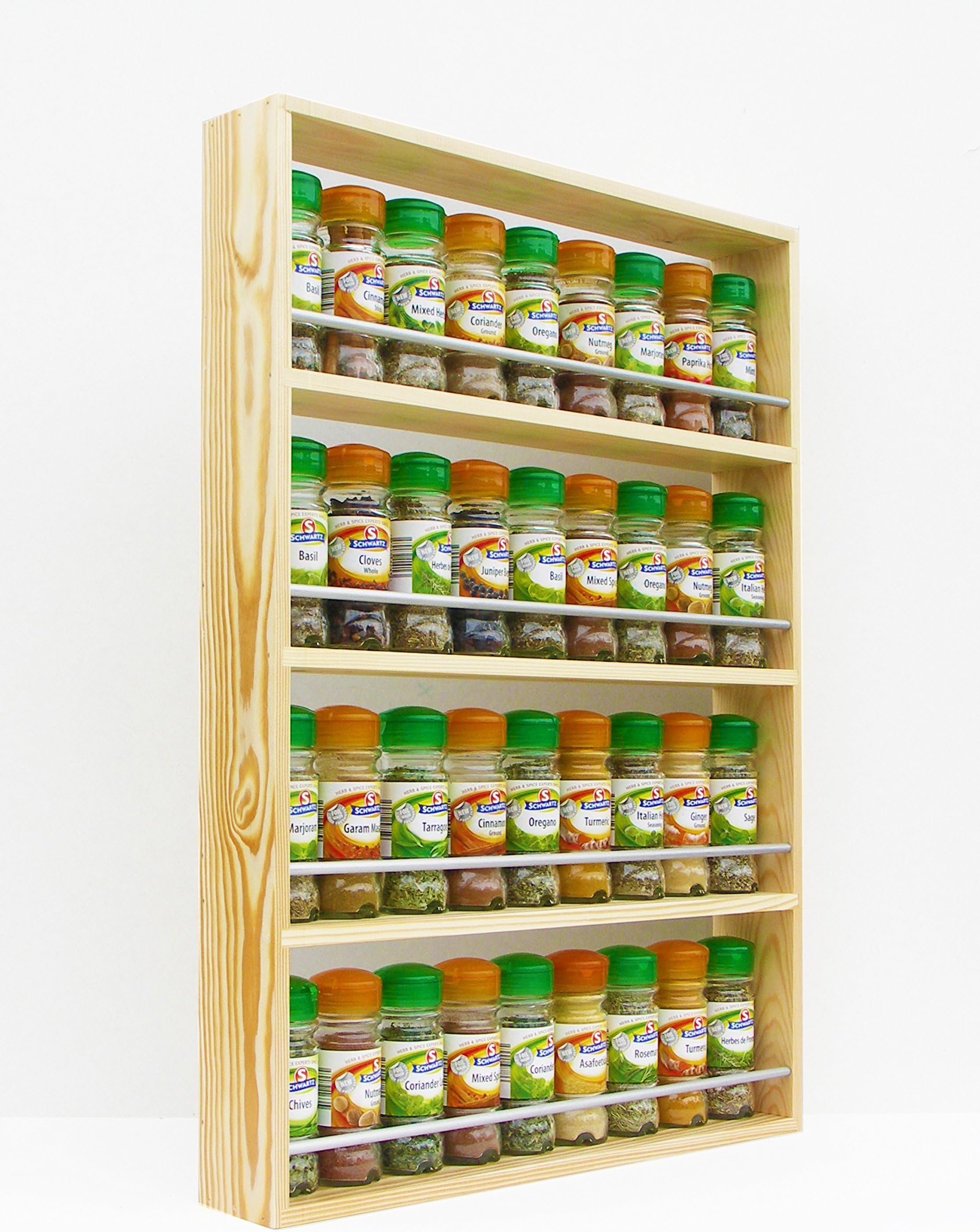 Solid Pine Spice Rack Holds Up to 36 Jars 4 Tiers