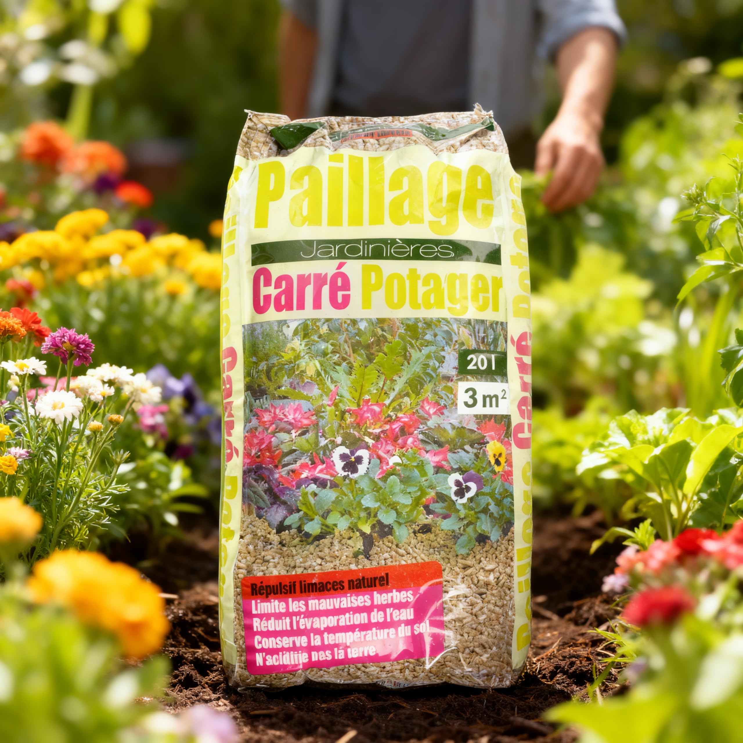 Générique Paillage carré Potager® – Paille défibrée de Roseau 20L – Paillis Naturel pour Jardin, Anti-limaces, protège Racines, Limite Les Mauvaises Herbes et économise l'eau