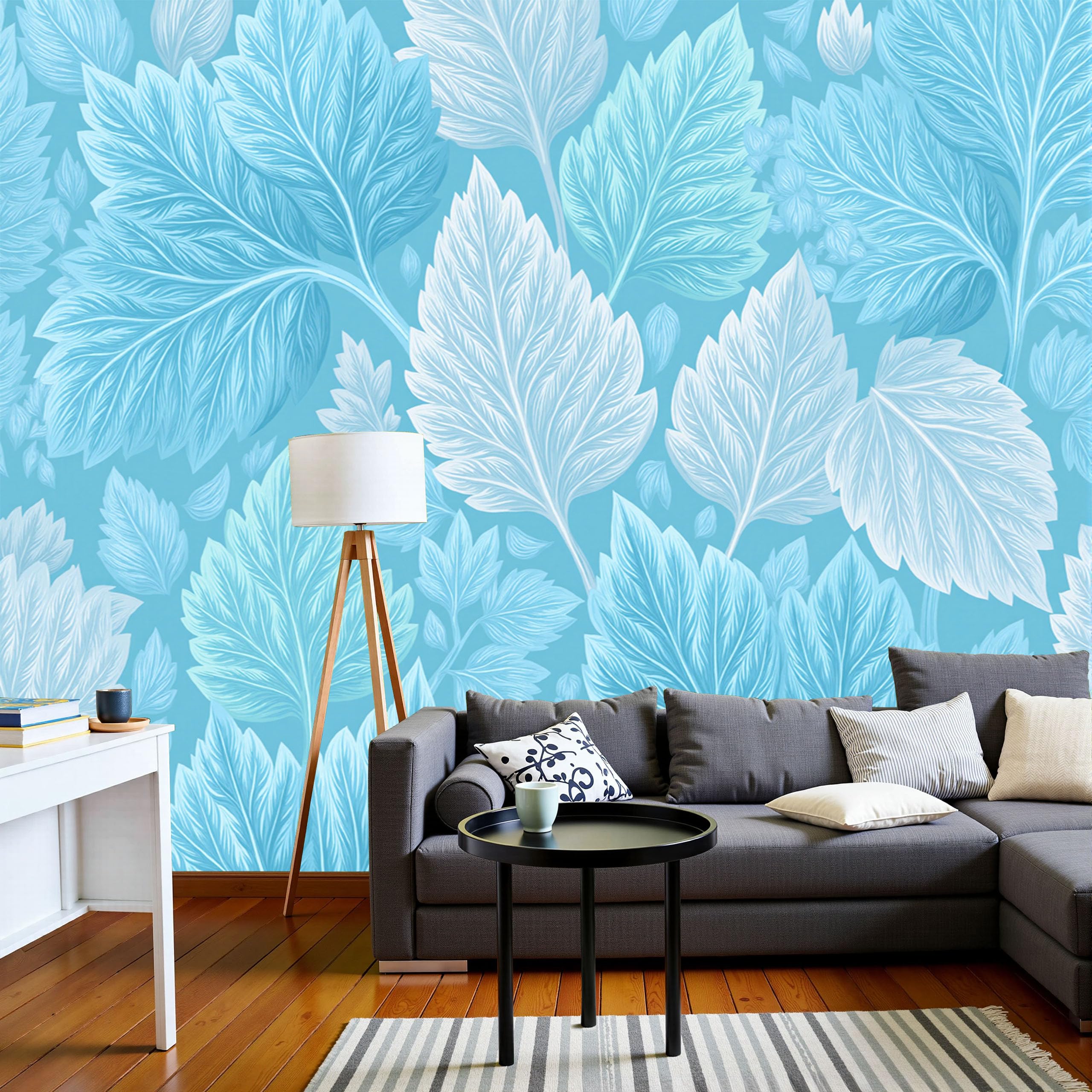 Papier peint panoramique texture feuille 3D agrandit salon et chambre enfant style botanique