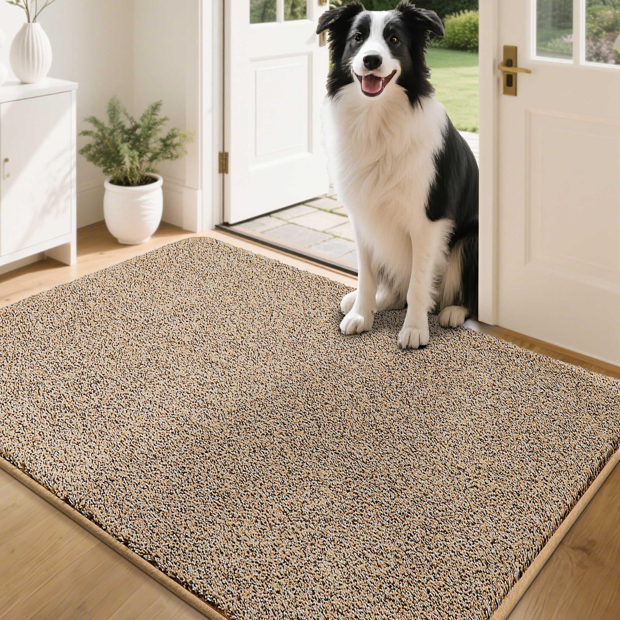 COSY HOMEER Nonslip Door Mats Indoor, 80 x 120cm Washable Dirt Trapper Welcome Front Doormat for Entryway Room Hallway, Absorbent Indoor Floor Mat for Muddy Shoes & Pets and Dogs, Beige
