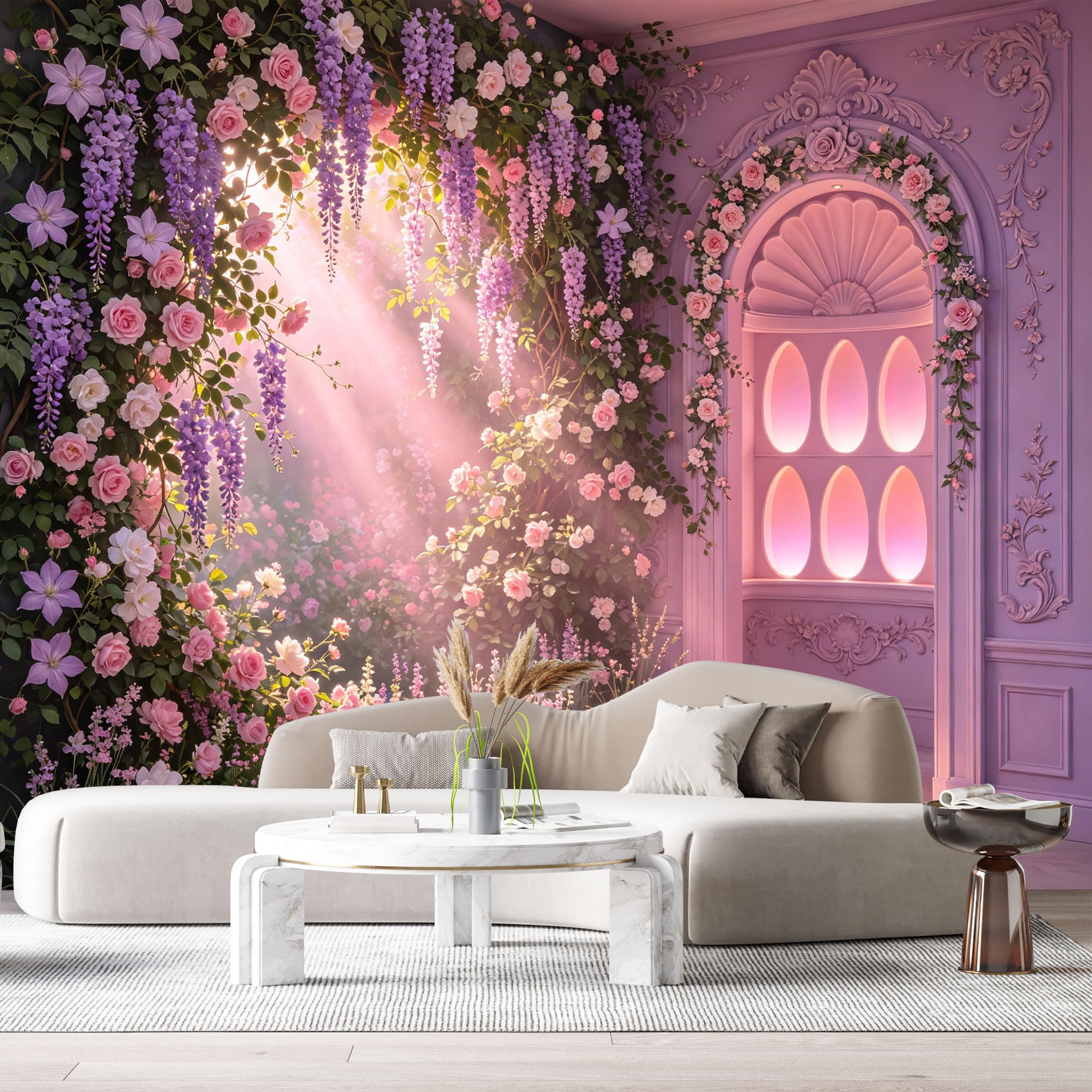 Custom Size Wall Murals Floral Archway Neoclassical Garden 3D Trompe L'Oeil SelfAdhesiveWall Fabric Removable Wallpaper Wall Decor for Living Room Bedroom Bathroom