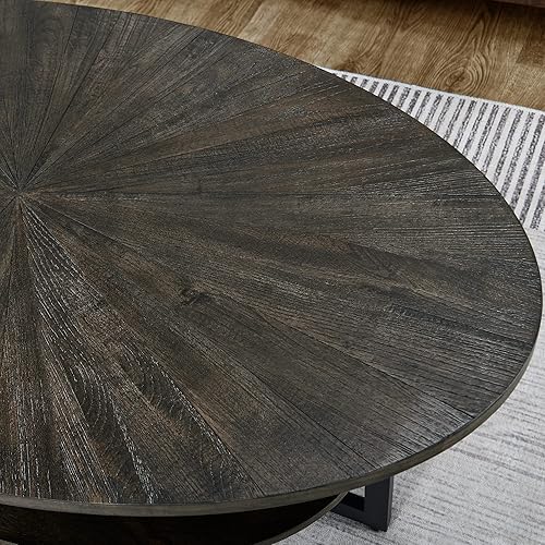 Miniatura 5 de MODERION KFZ1811BK - Mesa auxiliar ovalada con estante de almacenamiento, 43.3 pulgadas, mesa central de sofá de granja con parte superior en forma